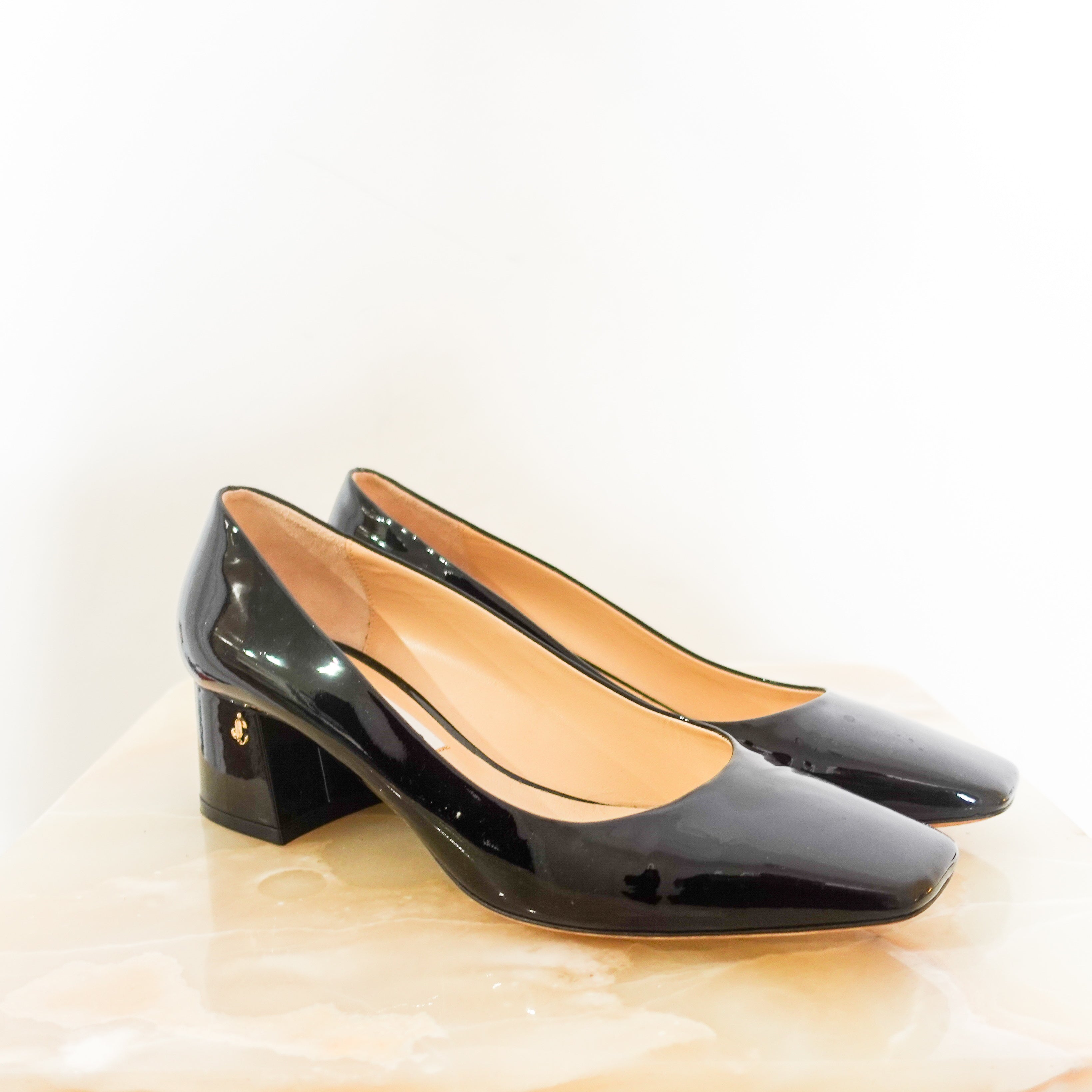 Patent black square block heel RRP £600