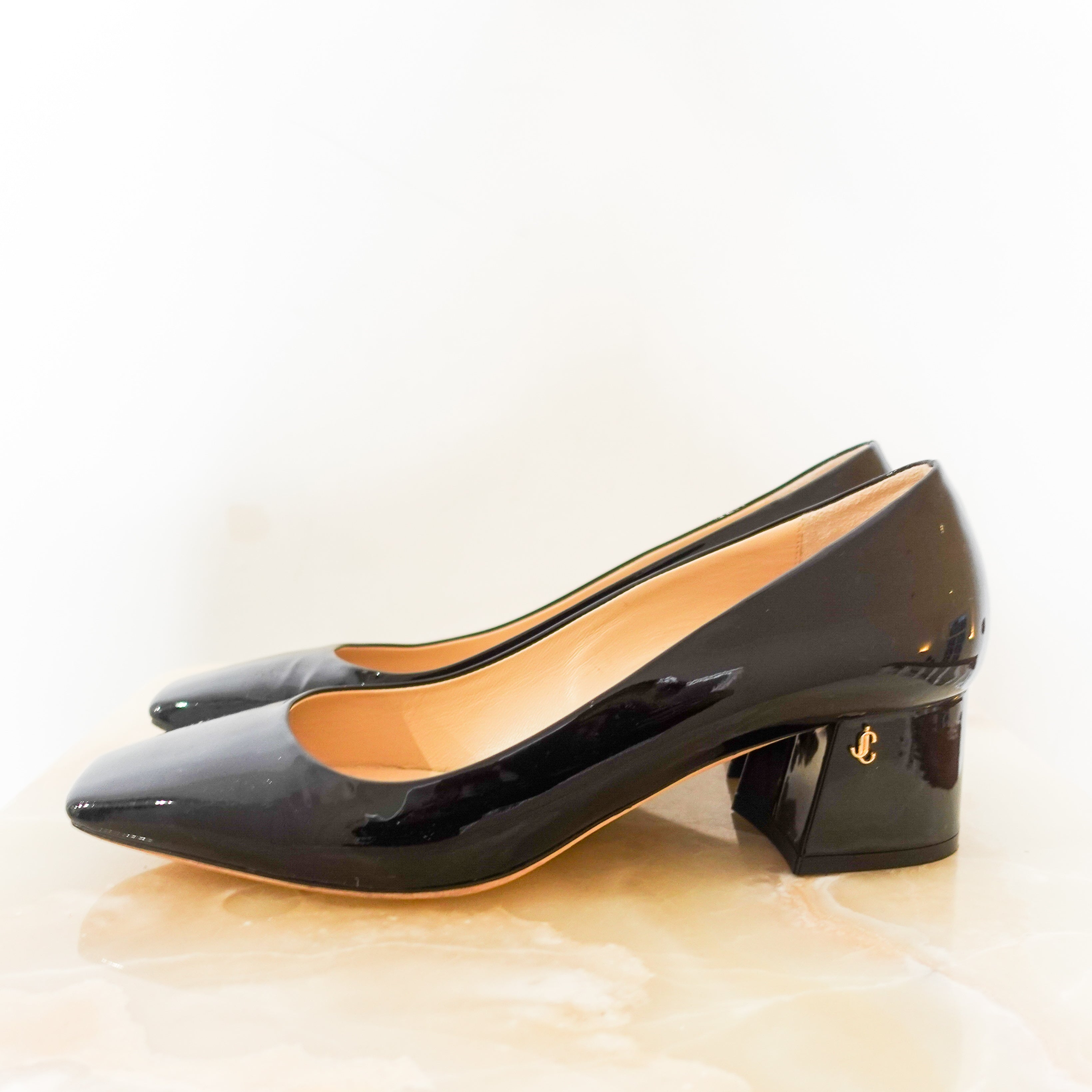 Patent black square block heel RRP £600