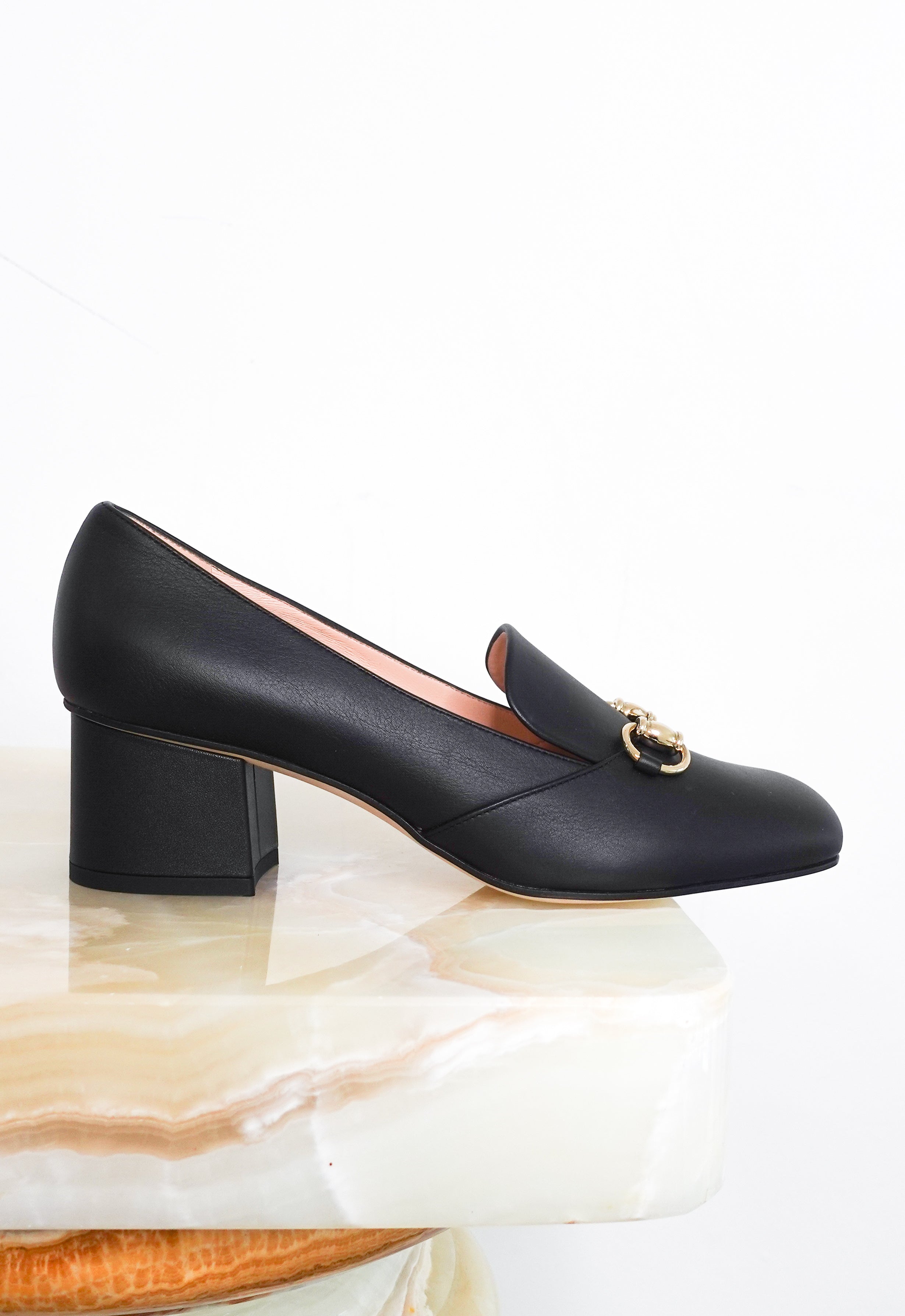 Black heeled loafers RRP £700