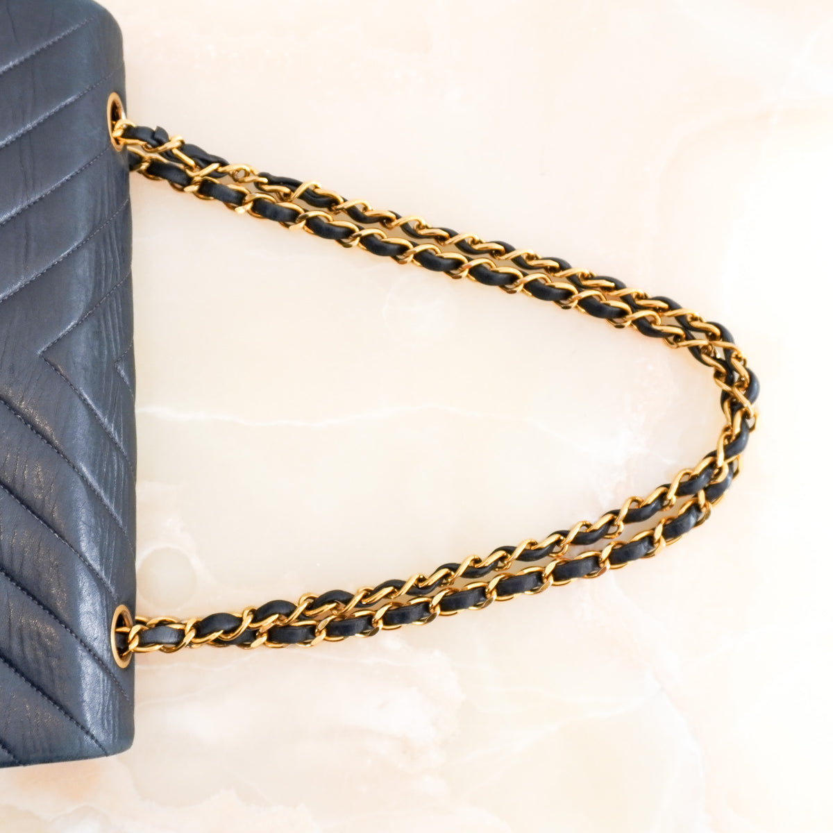 Chanel Vintage Medium Classic Chevron Double Flap Bag in Navy | Authentic Preloved