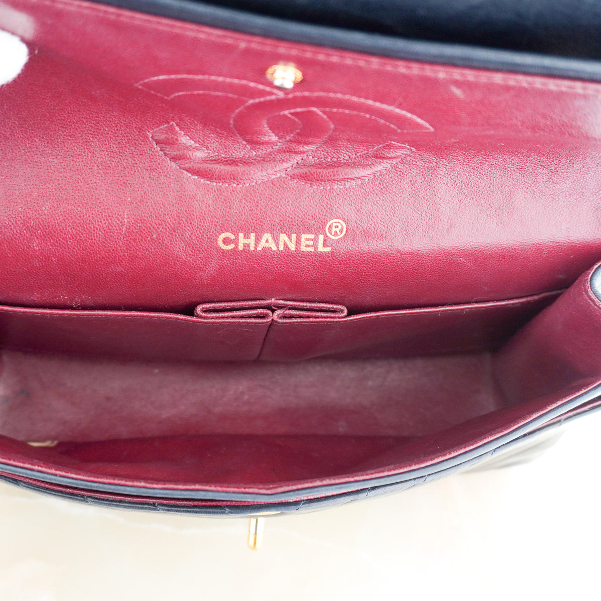 Chanel Vintage Medium Classic Chevron Double Flap Bag in Navy | Authentic Preloved
