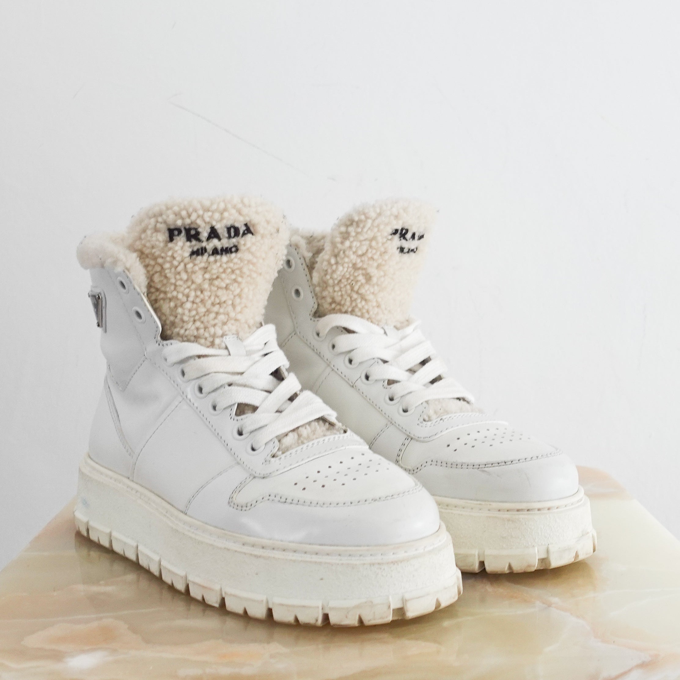 Shearling high top trainer boots RRP £700