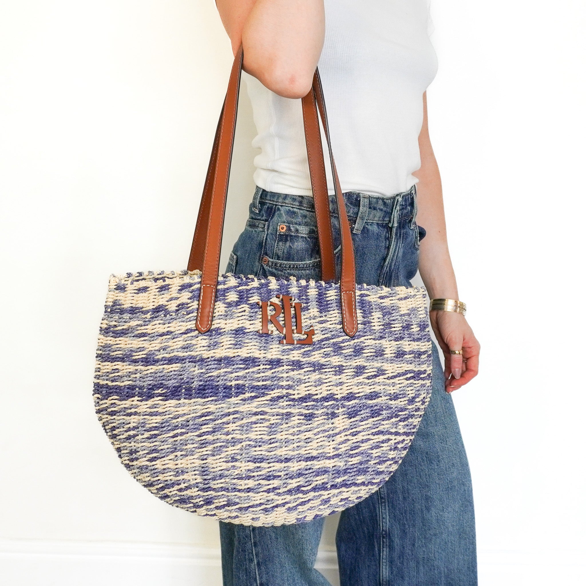Ralph Lauren Beach Bag in Blue and Cream (RRP £279) | Authentic Preloved