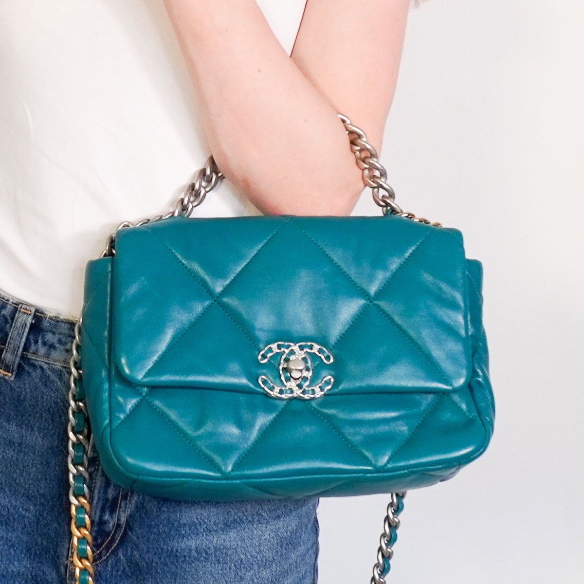 Chanel 19 Small Flap Bag in Green Lambskin Quilted Leather Mixed Hardware (RRP £5,780) | Authentic Preloved - Reloved Again