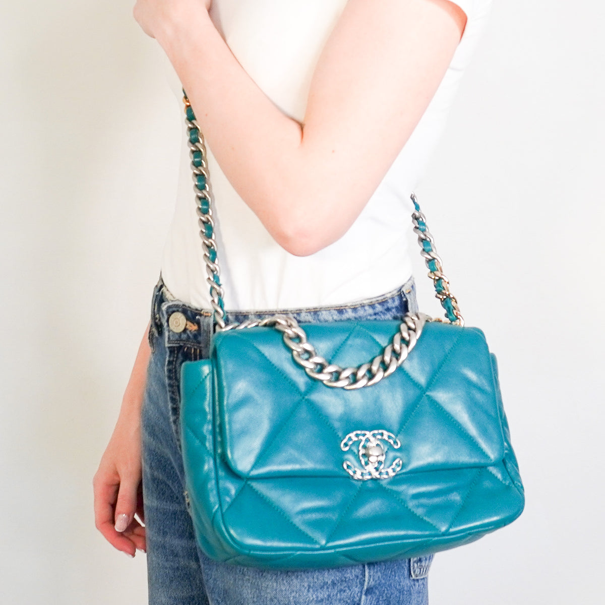 Chanel 19 Small Flap Bag in Green Lambskin Quilted Leather Mixed Hardware (RRP £5,780) | Authentic Preloved - Reloved Again