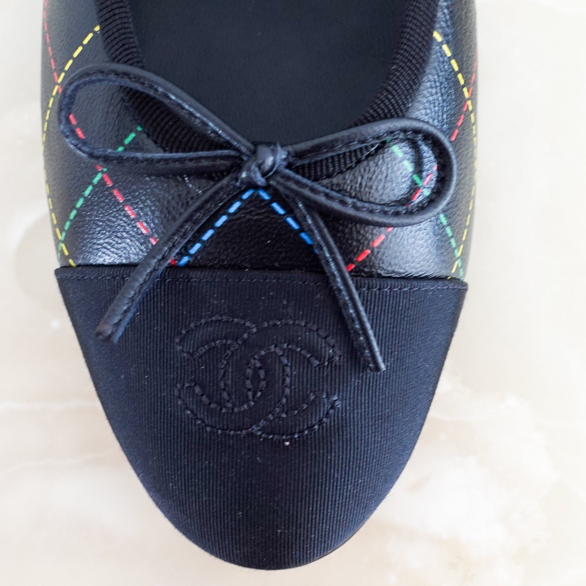 New Chanel SOLD OUT Black Ballet Flats with Multicolour Diamond Pattern RRP £970 | Authentic Preloved - Reloved Again