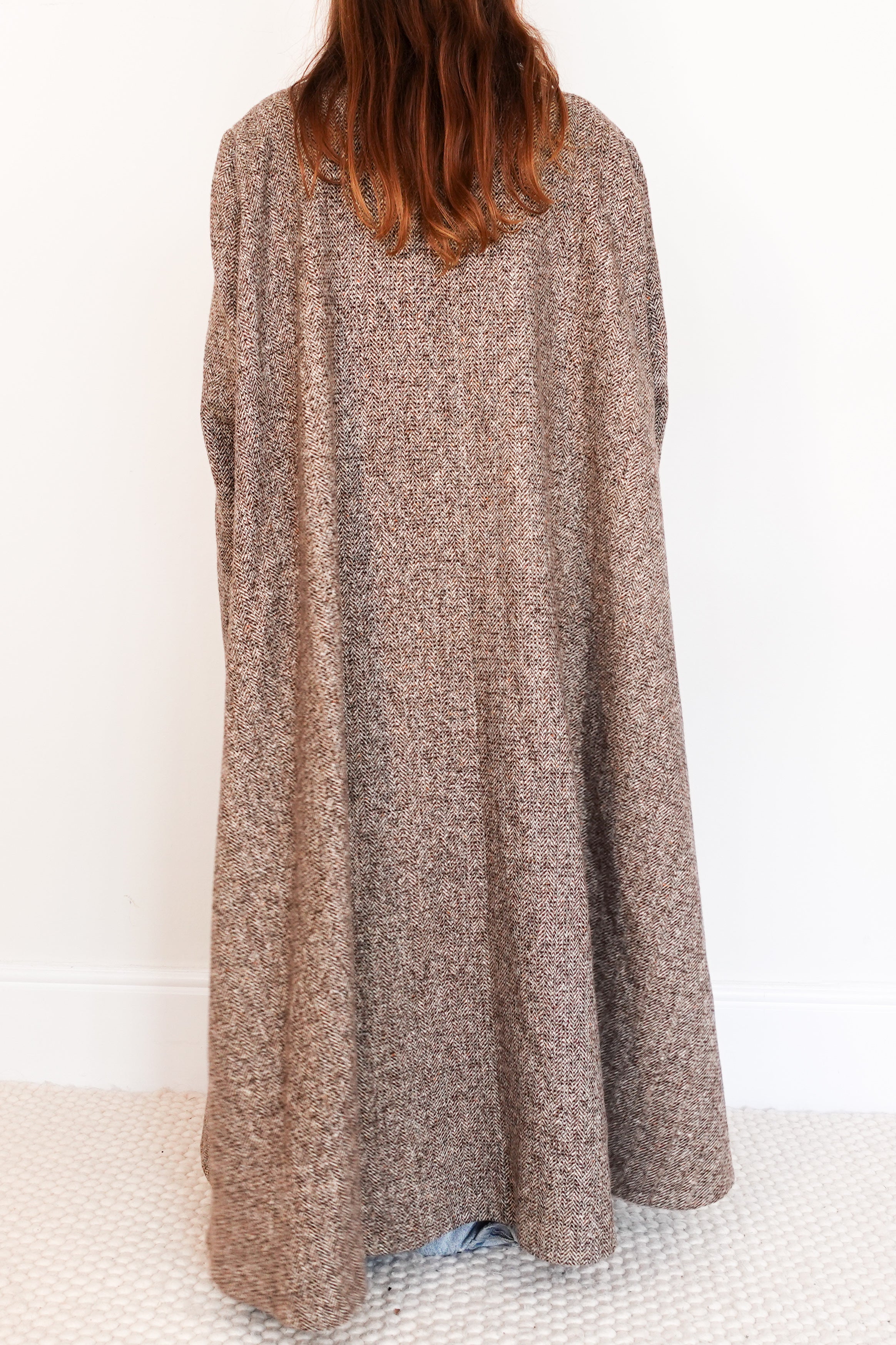 Brown tweed wool blend longline coat RRP £2k