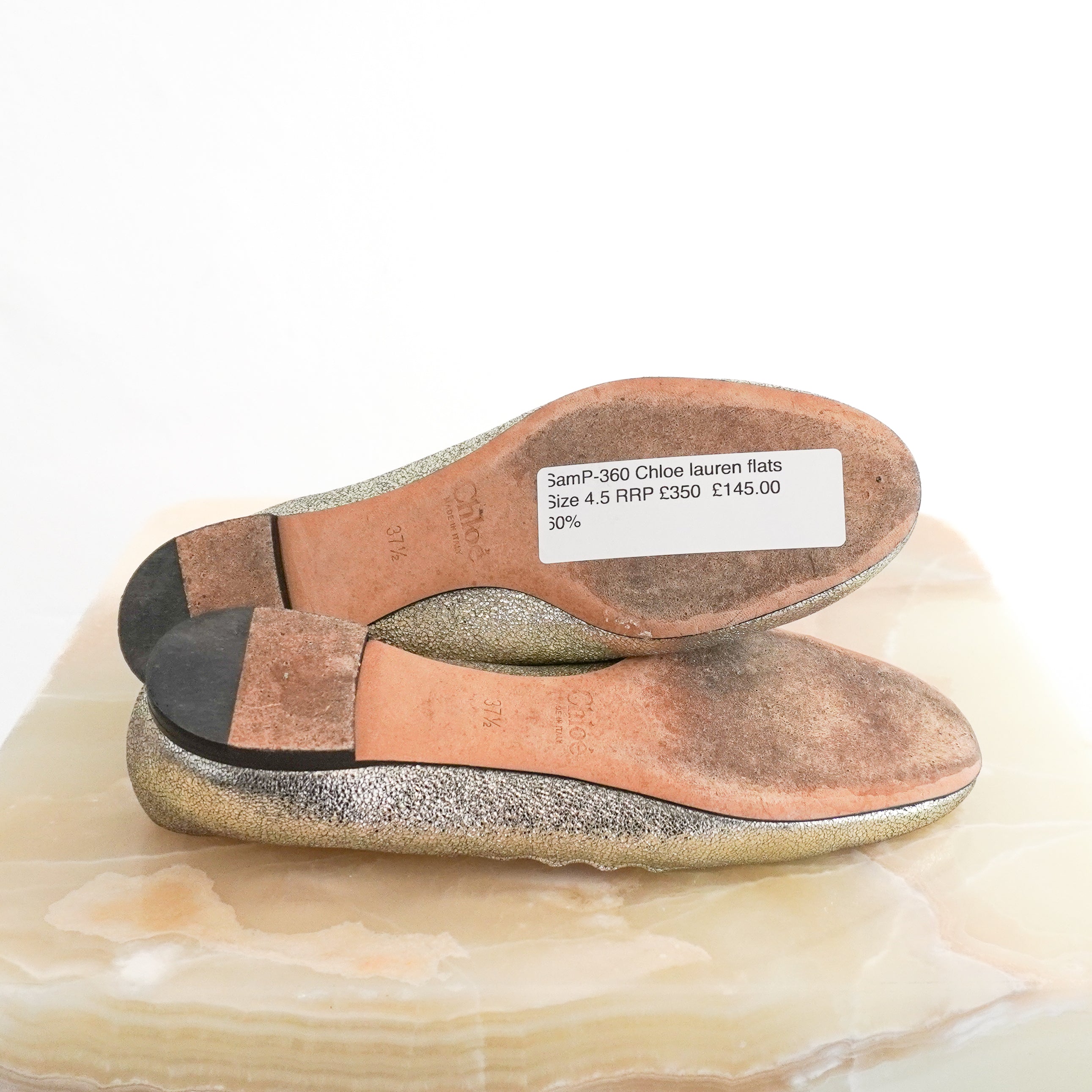 Chloe Lauren Scallop Flats in Silver Metallic Leather (RRP £350) | Authentic Preloved