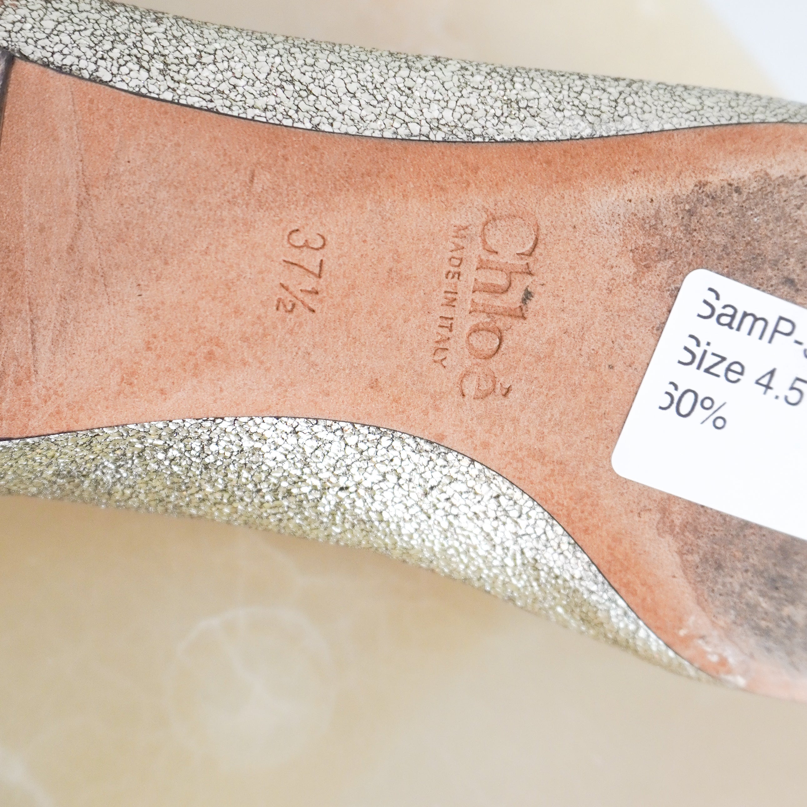 Chloe Lauren Scallop Flats in Silver Metallic Leather (RRP £350) | Authentic Preloved