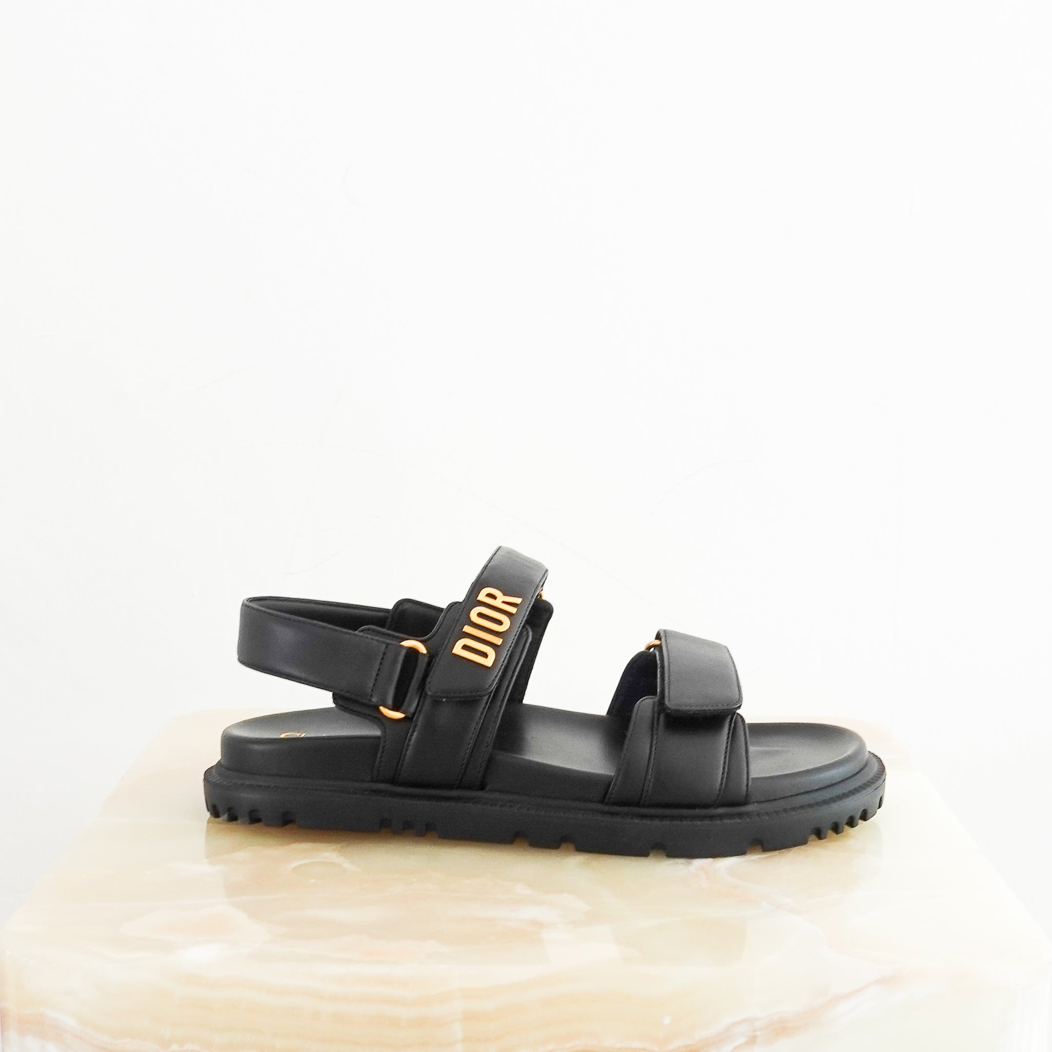 NEW Dior Dioract Black Dad Sandals with Gold Hardware RRP £890 FINAL SALE | Authentic Preloved