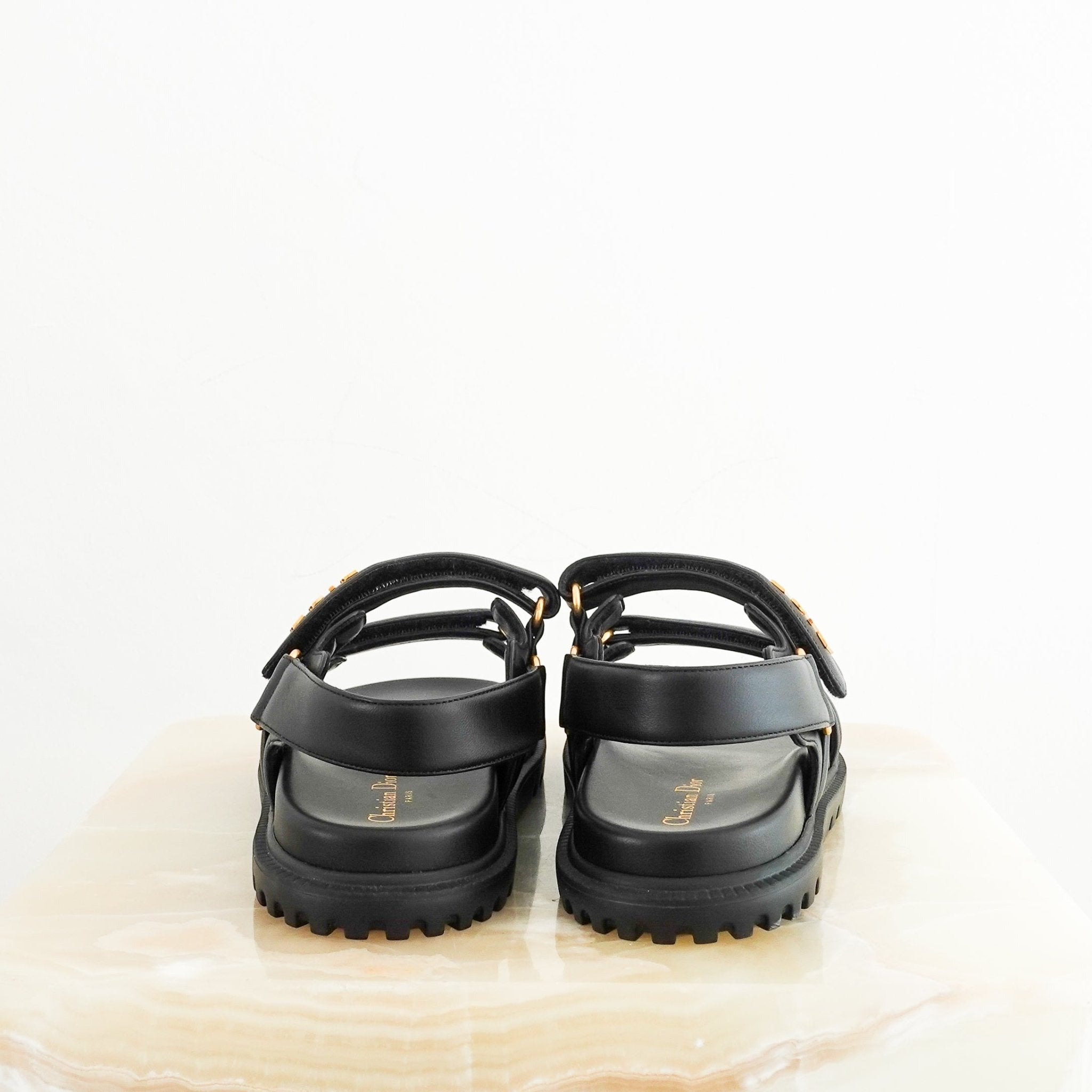 NEW Dior Dioract Black Dad Sandals with Gold Hardware RRP £890 FINAL SALE | Authentic Preloved