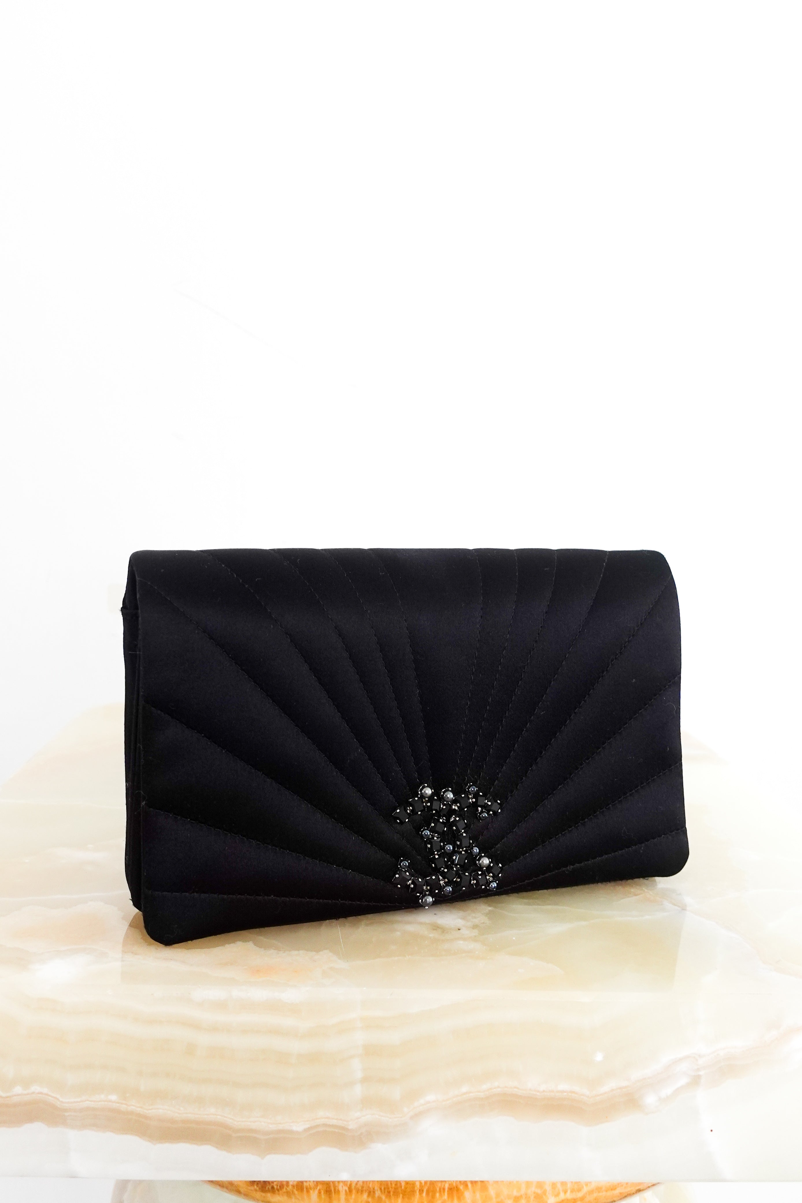 Silk black satin clutch