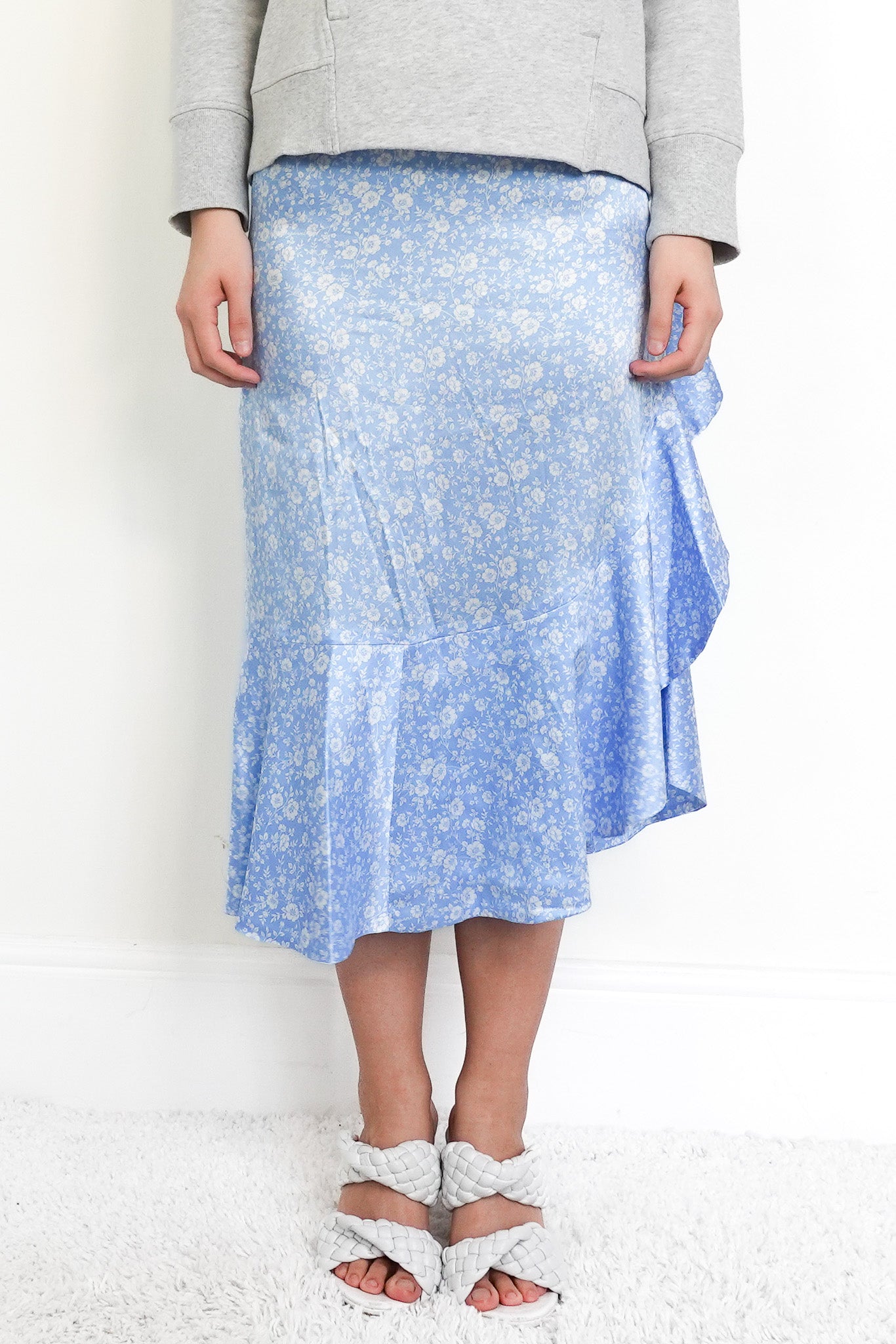 NEW Blue ruffle midi floral skirt RRP £345