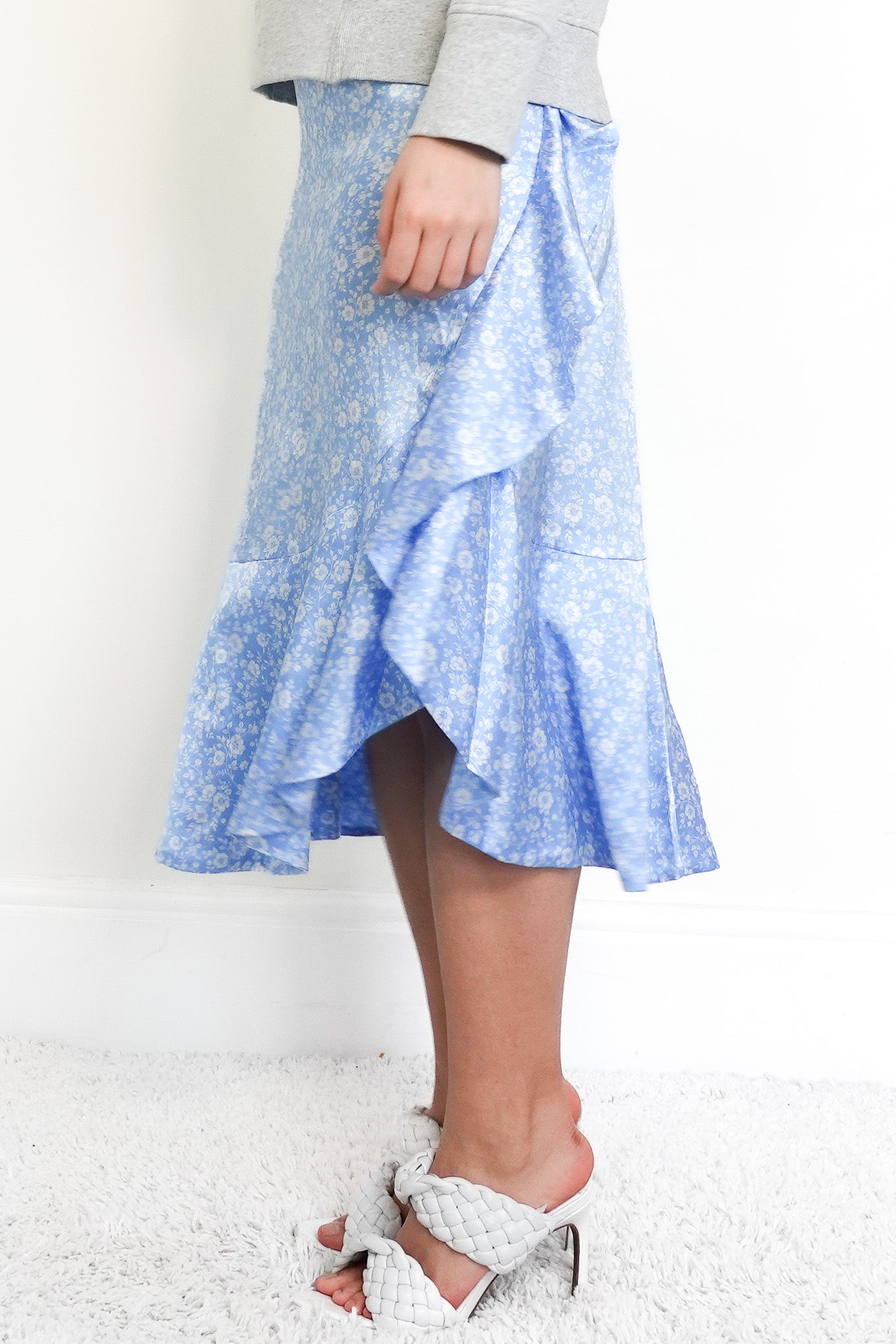 NEW Blue ruffle midi floral skirt RRP £345