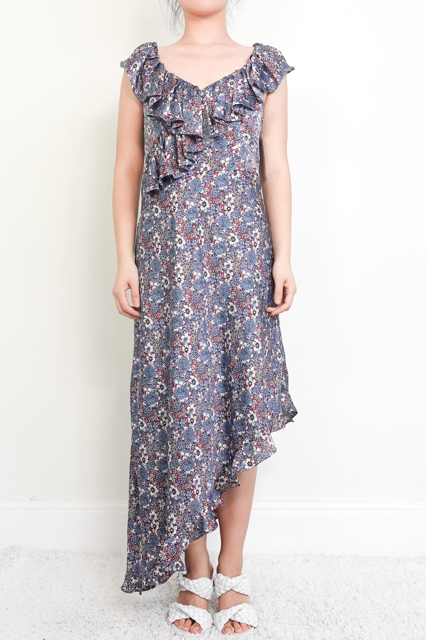 Blue floral ruffle dress RRP £320