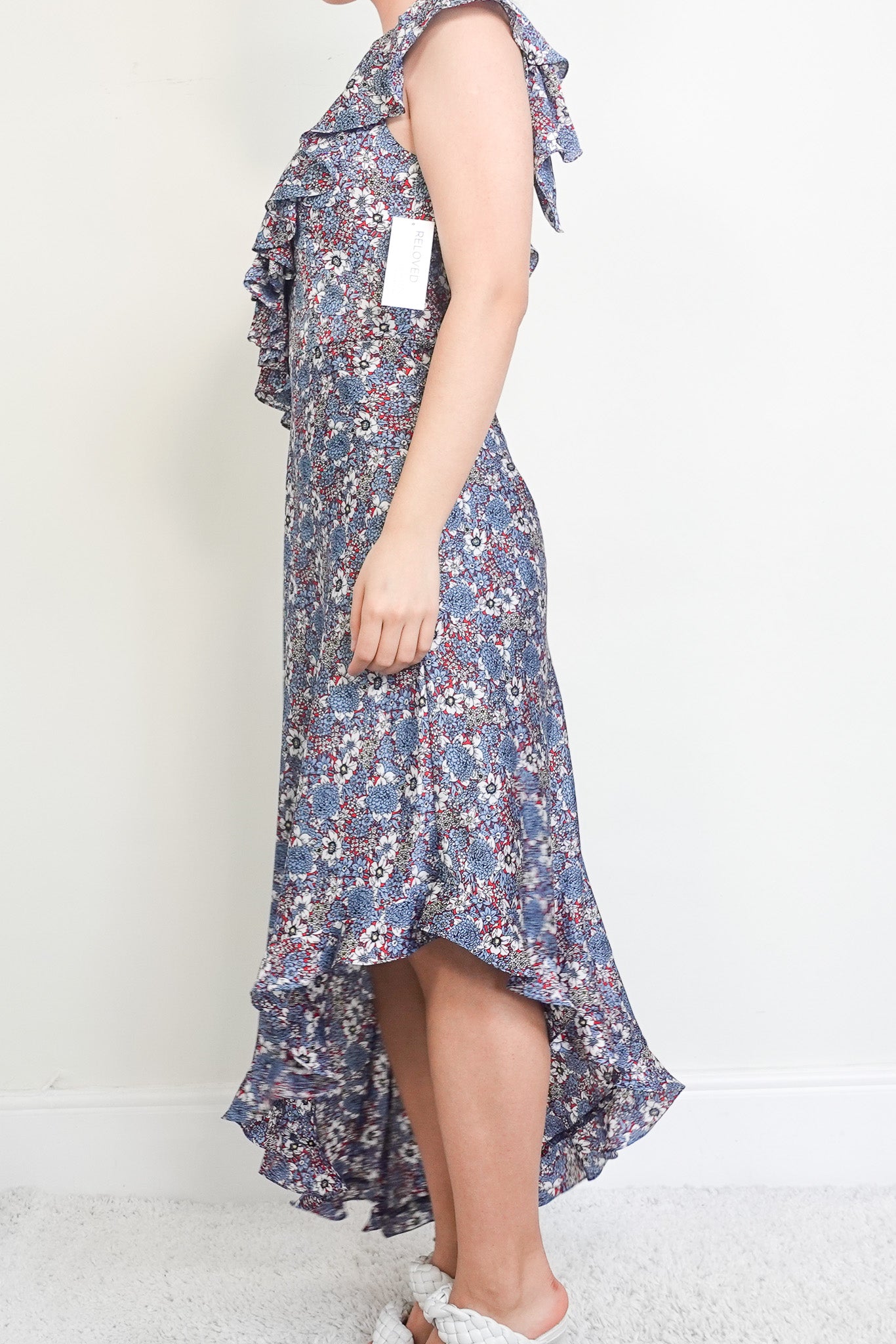 Blue floral ruffle dress RRP £320