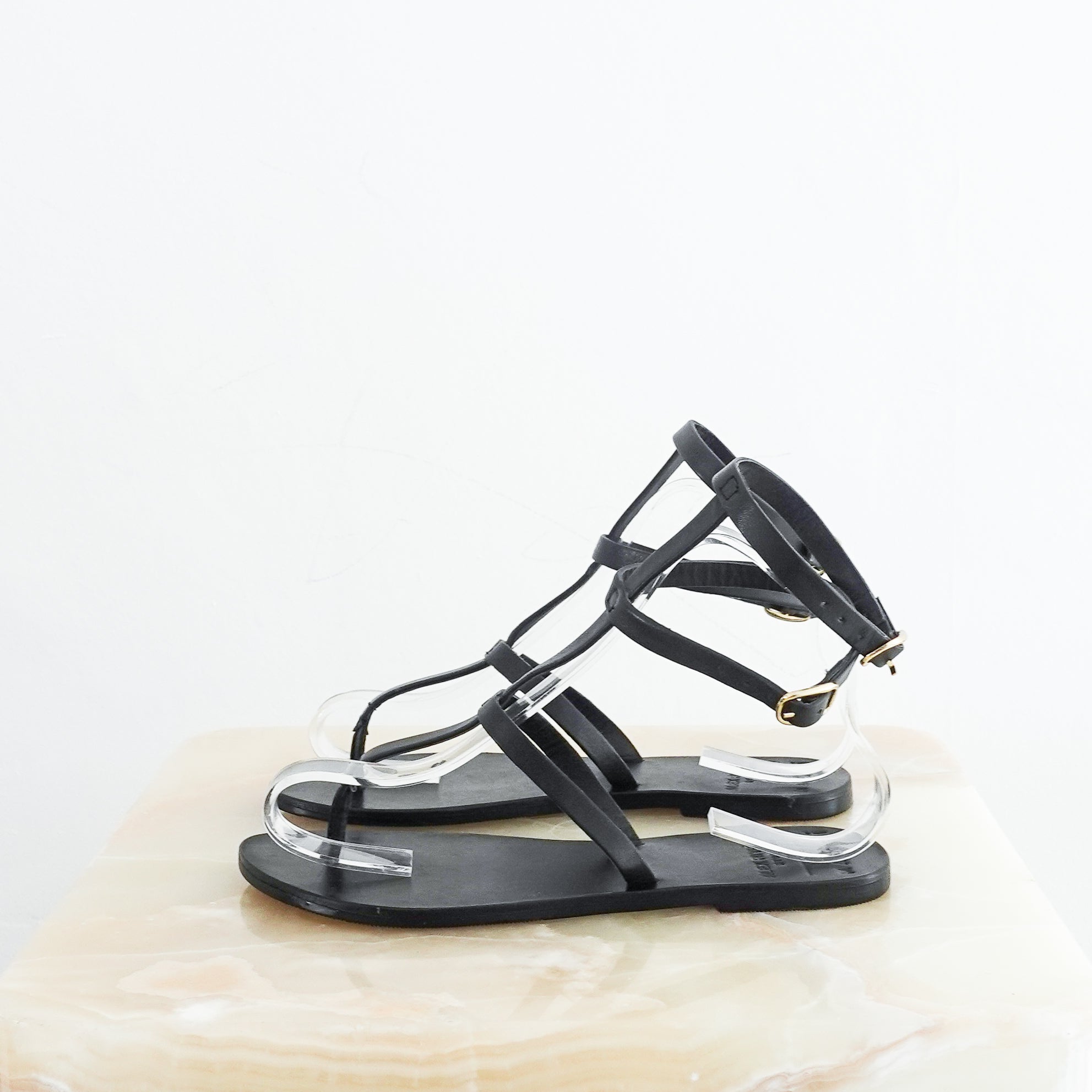 NEW Manebi Black Leather Gladiator Style Open Toe Sandals RRP £200 | Authentic Preloved - Reloved Again