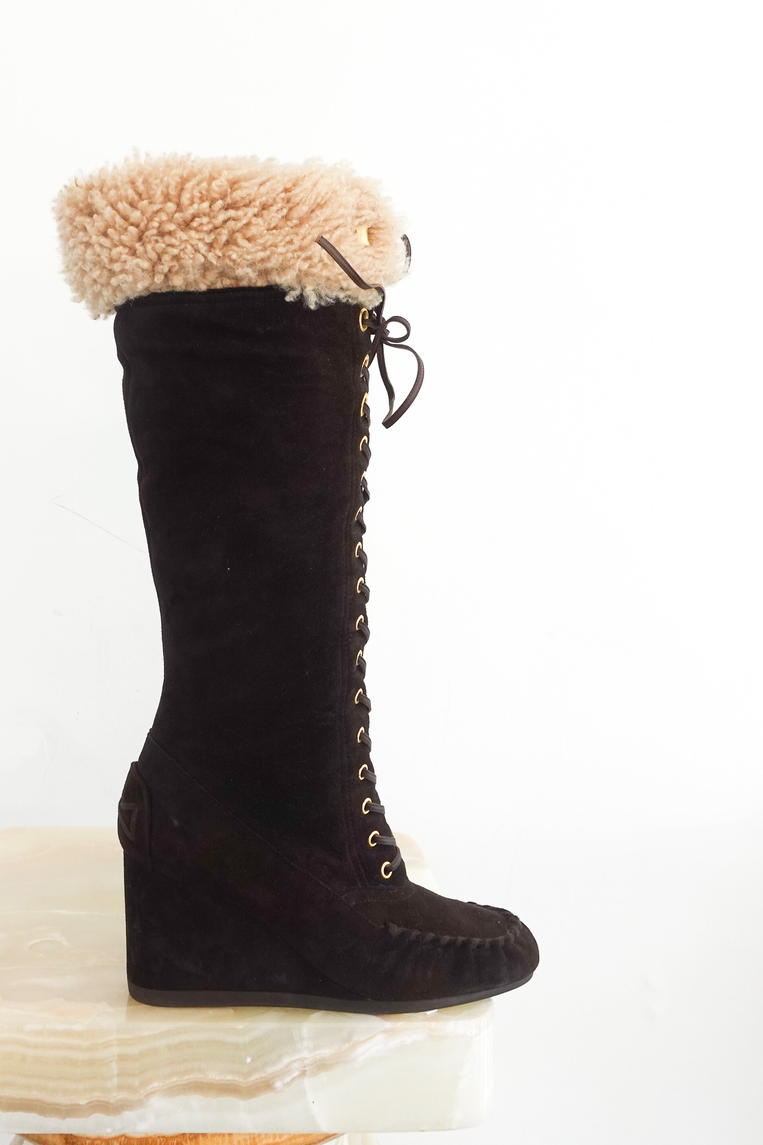 Brown suede shearling boots RRP £1k