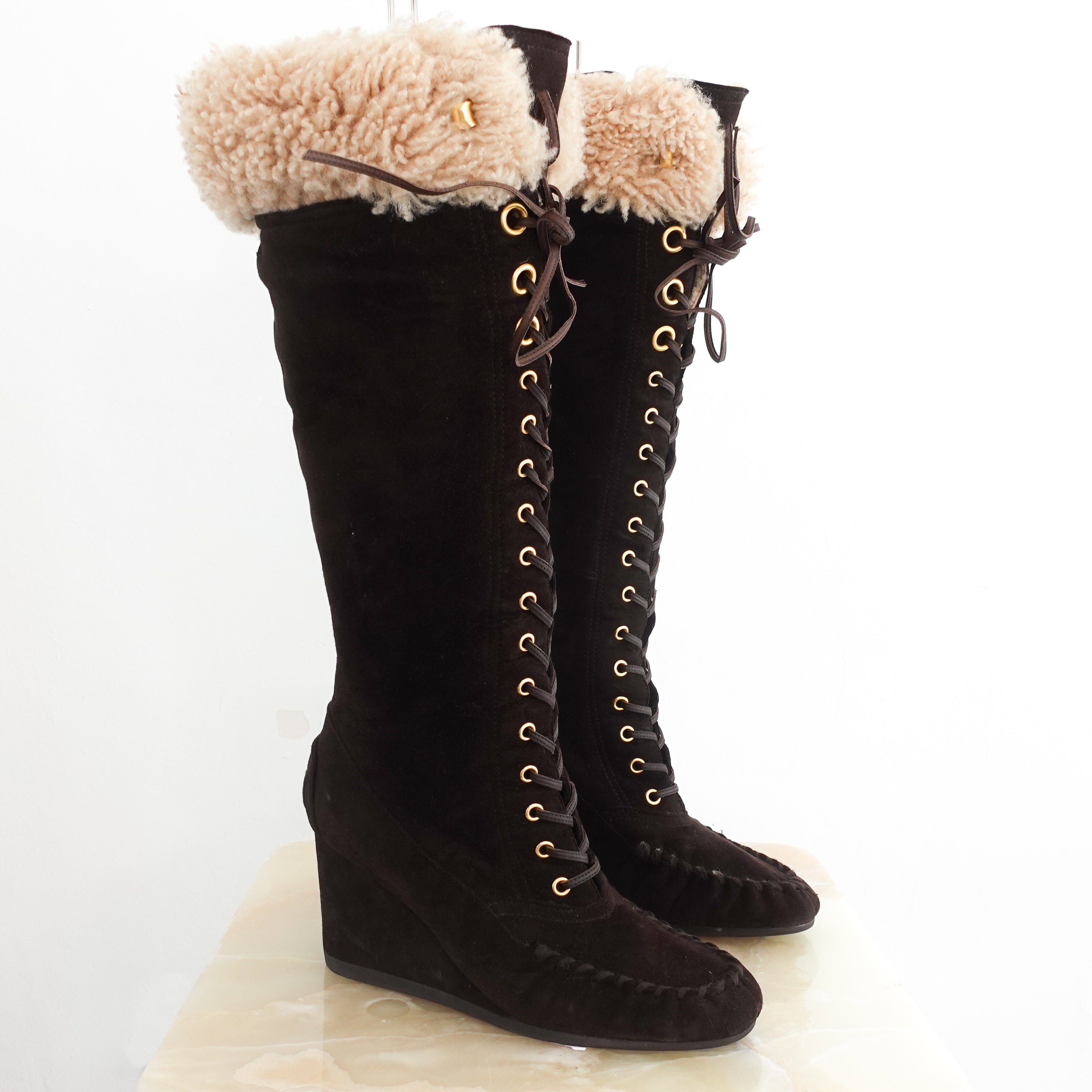 Brown suede shearling boots RRP £1k