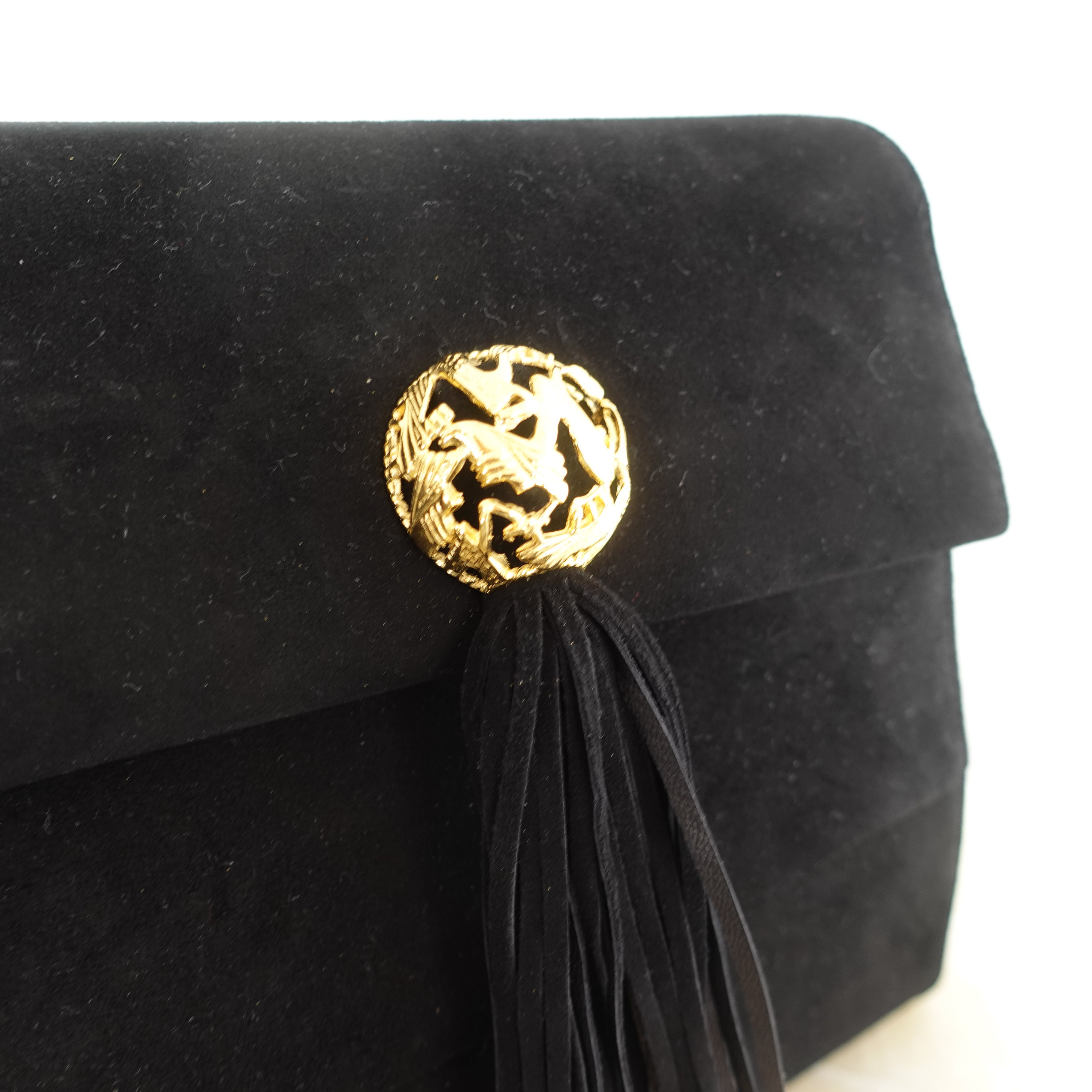 Black suede clutch bag