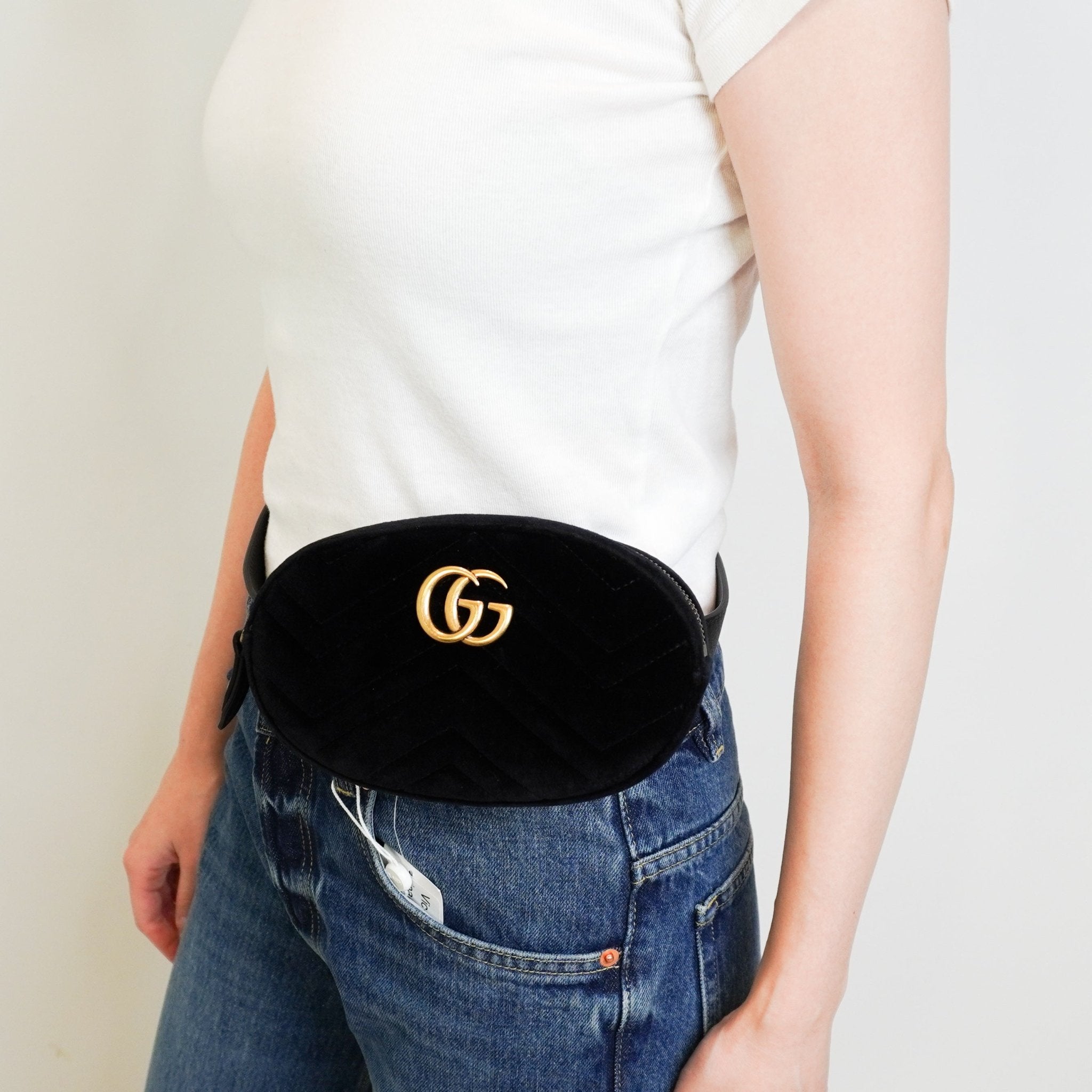 Gucci Marmont Black Velvet Belt Bag RRP £715 | Authentic Preloved - Reloved Again