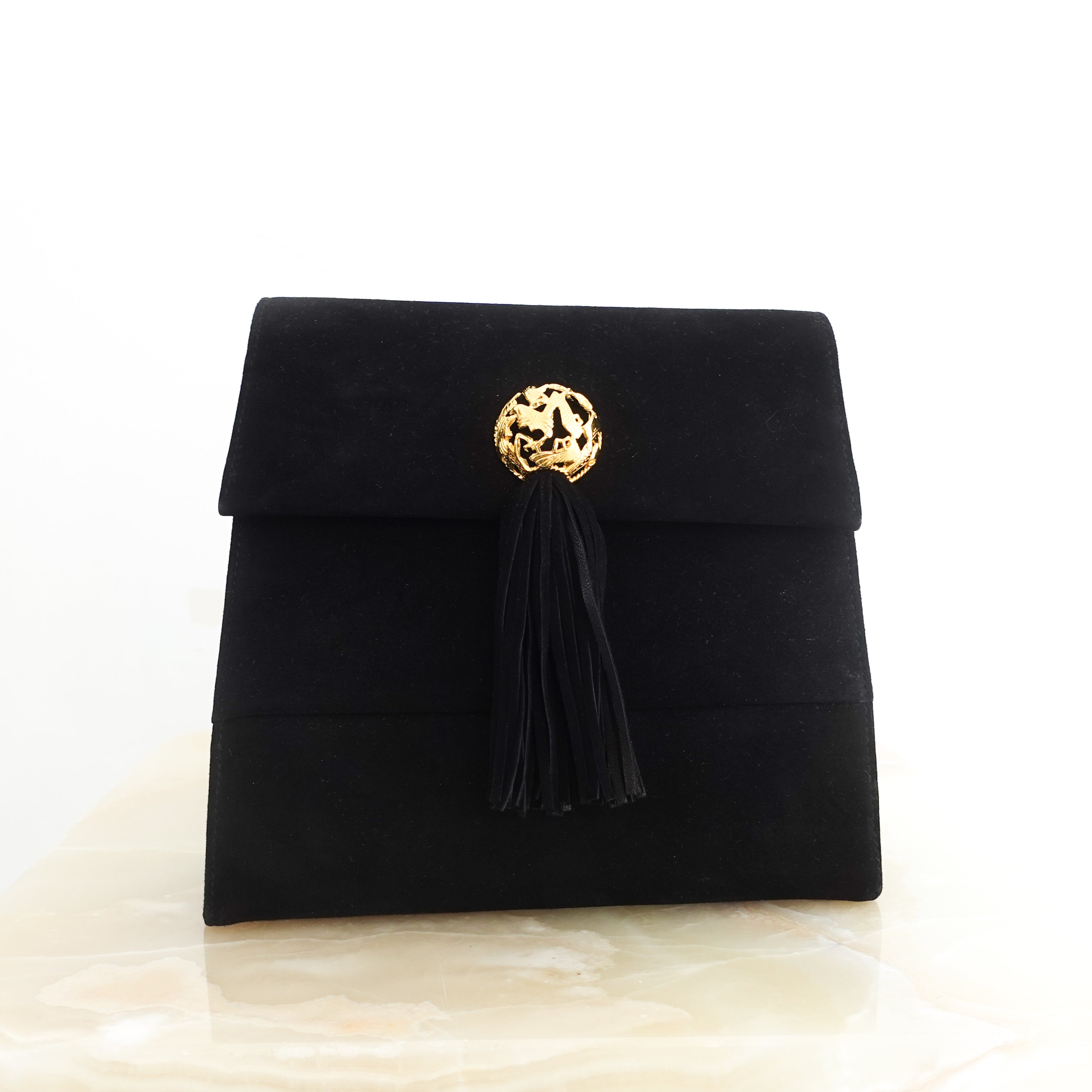 Black suede clutch bag