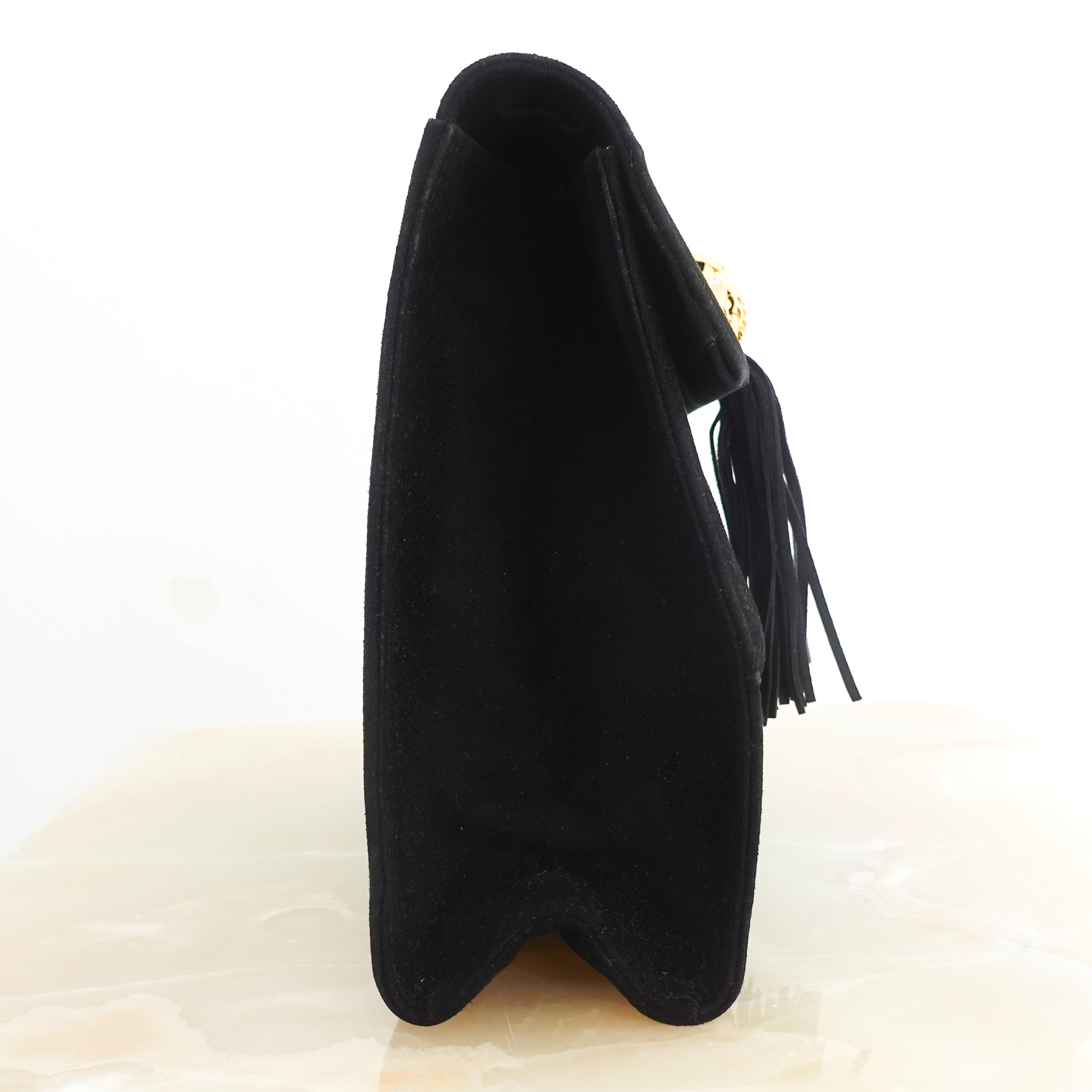 Black suede clutch bag