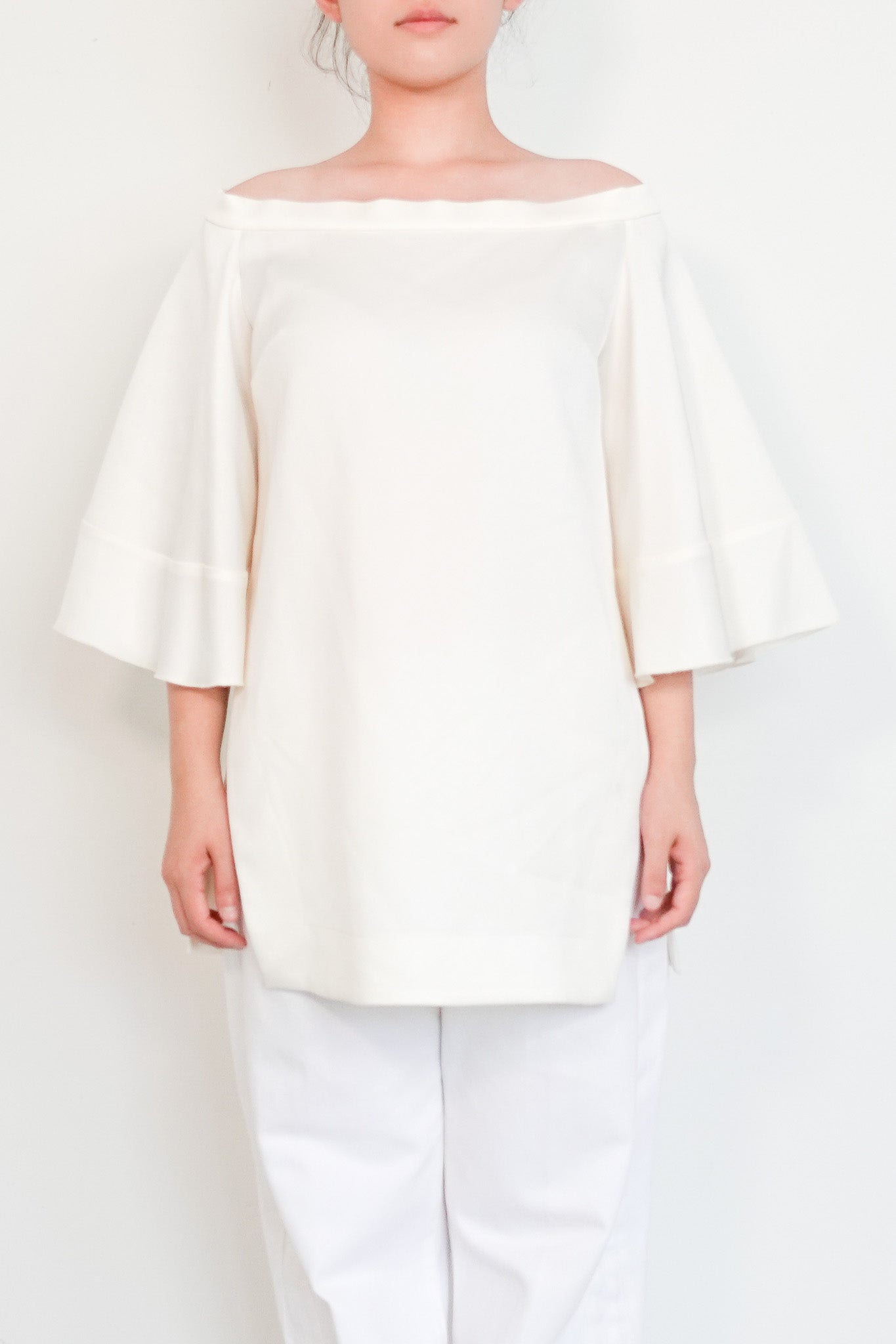 Ellery Satin white Off Shoulder Top with wide sleeves | Authentic Preloved