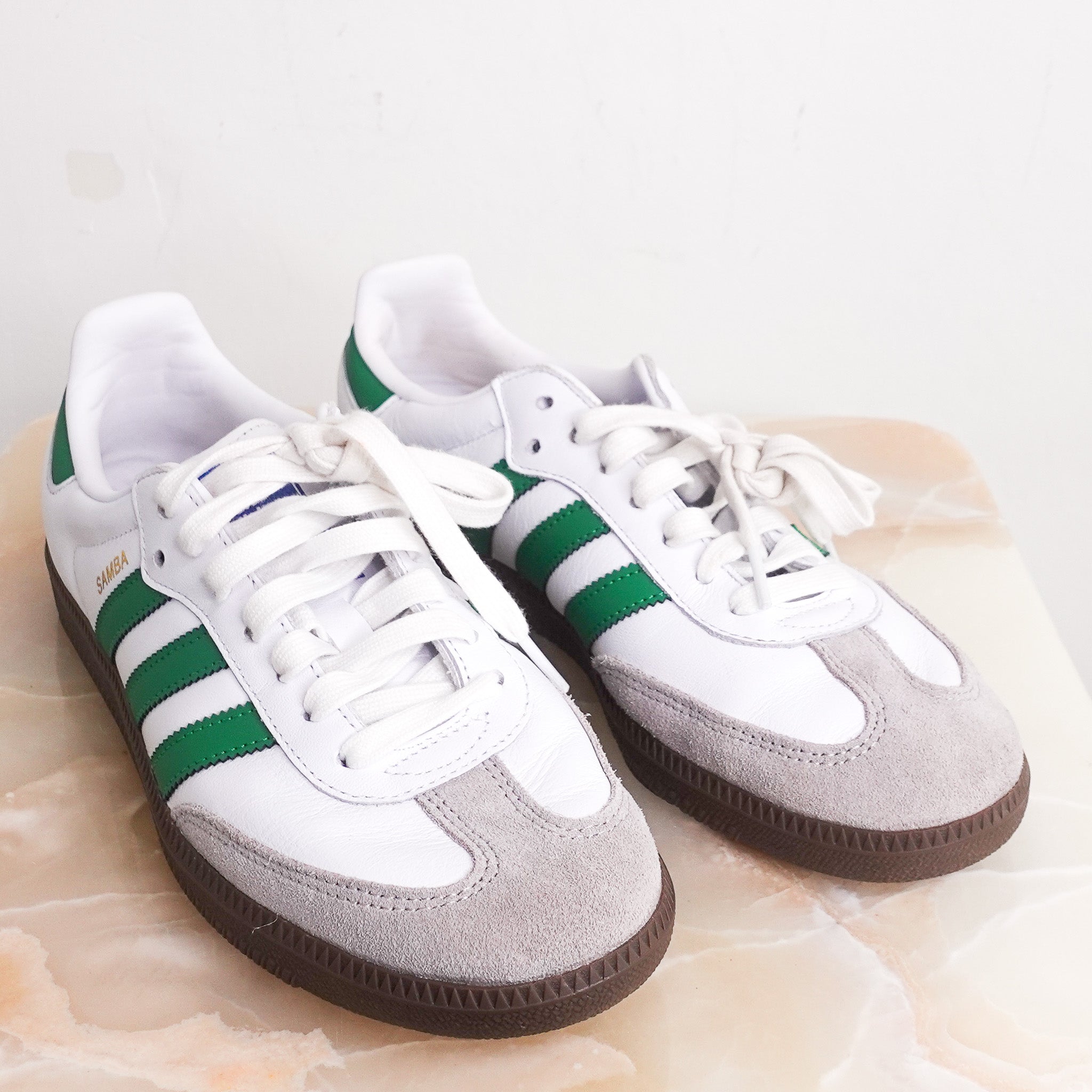 Green and white sambas RRP £95