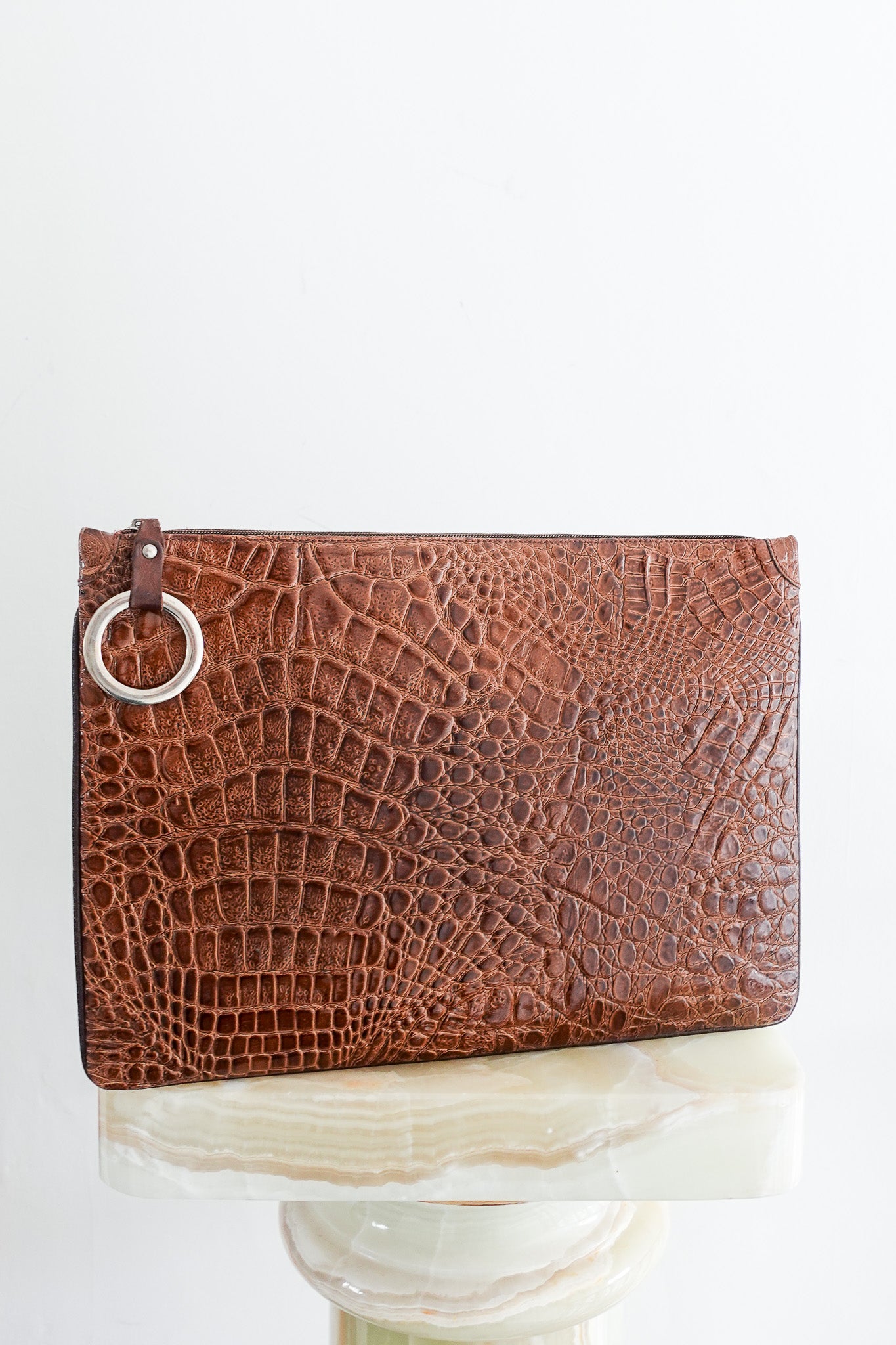 Brown leather vintage clutch bag