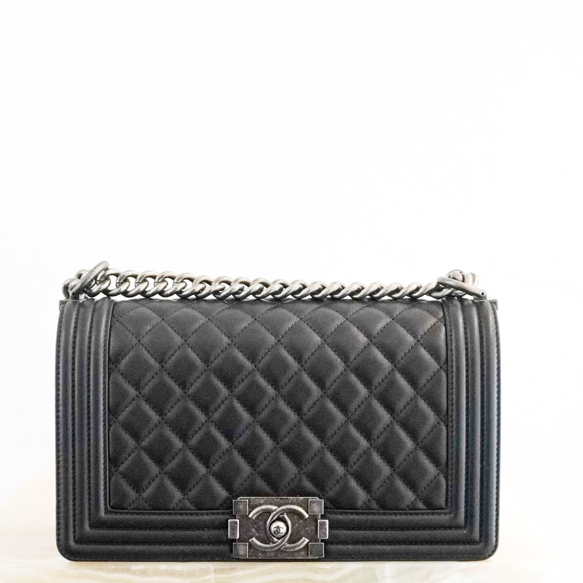 Chanel Medium Boy Bag in Black Quilted Lambskin Leather (RRP £6000) | Authentic Preloved
