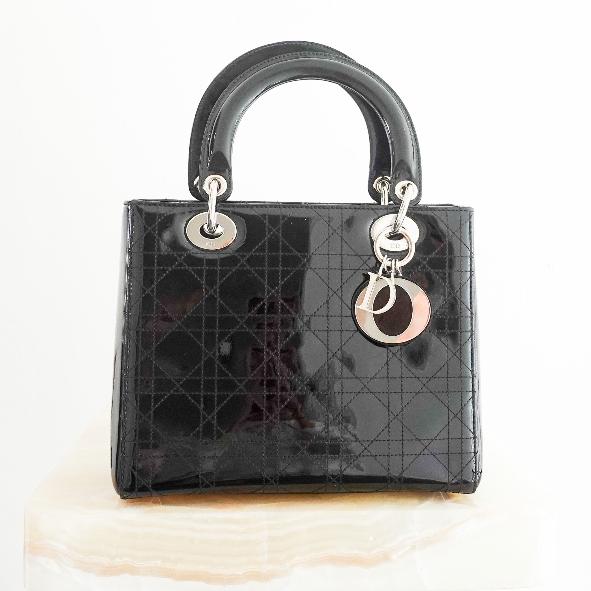 Dior Medium Black Patent Leather Lady Bag RRP £5300 | Authentic Preloved