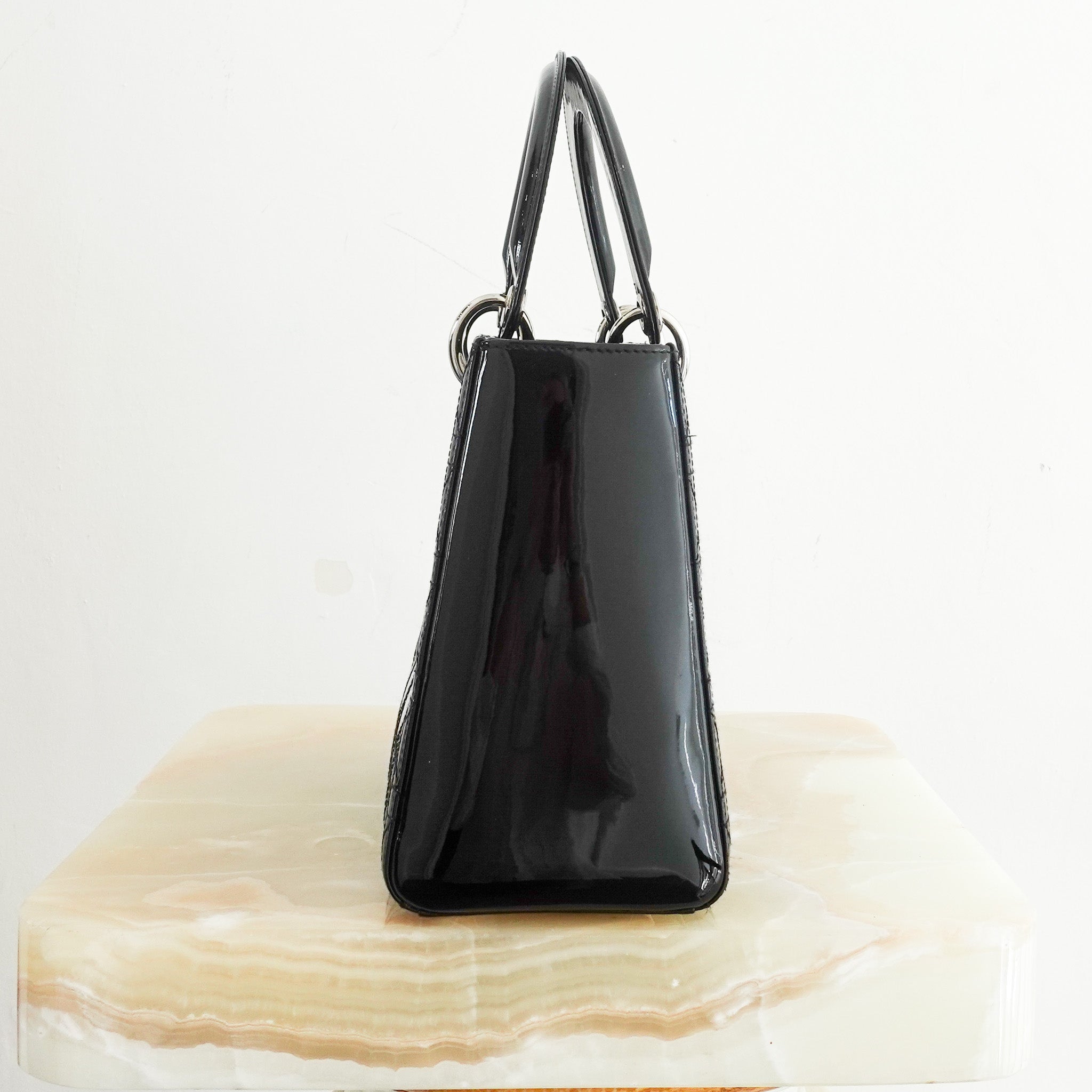 Dior Medium Black Patent Leather Lady Bag RRP £5300 | Authentic Preloved