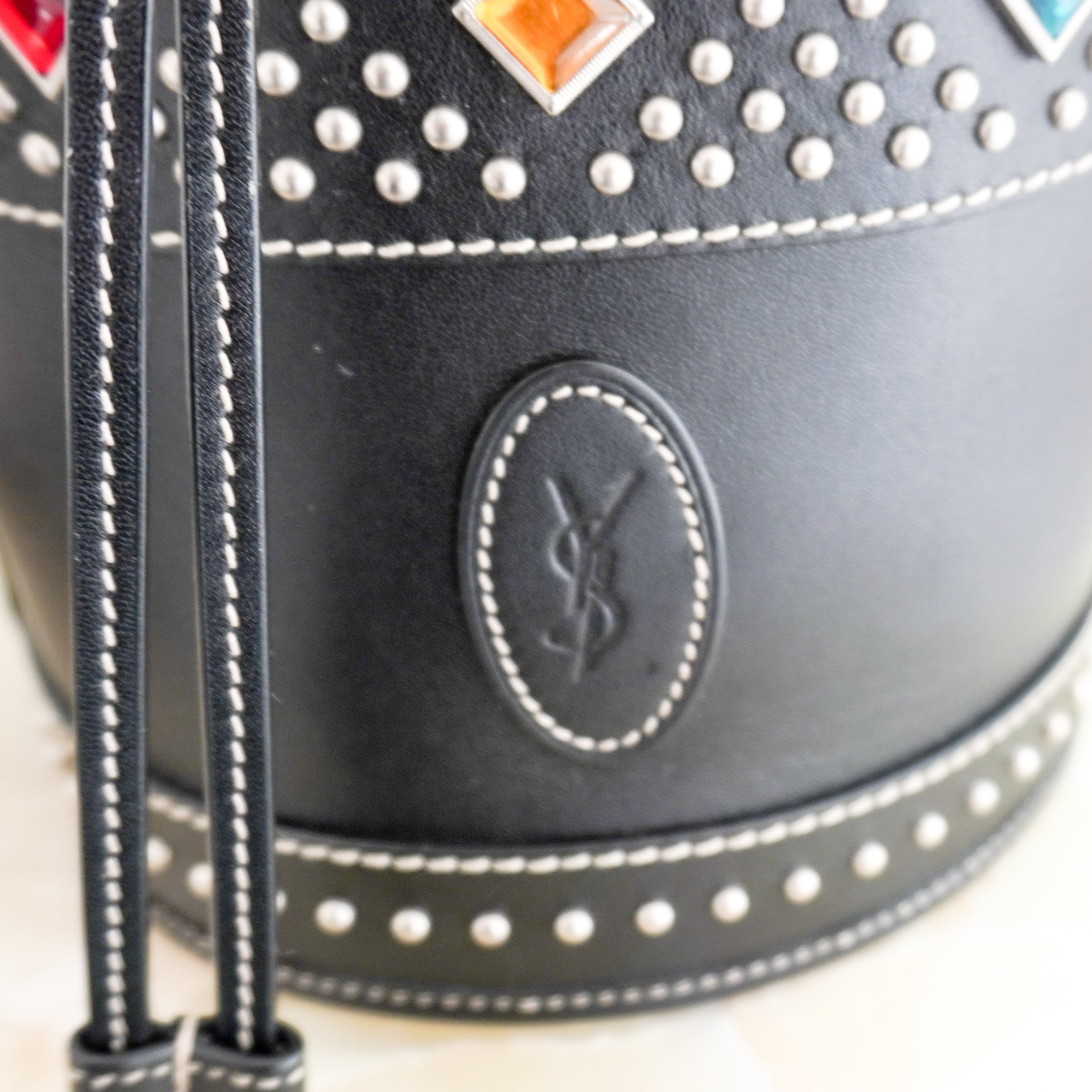 Saint Laurent Bahia Small Embellished Leather Bucket Bag in Black (RRP £2100) | Authentic Preloved