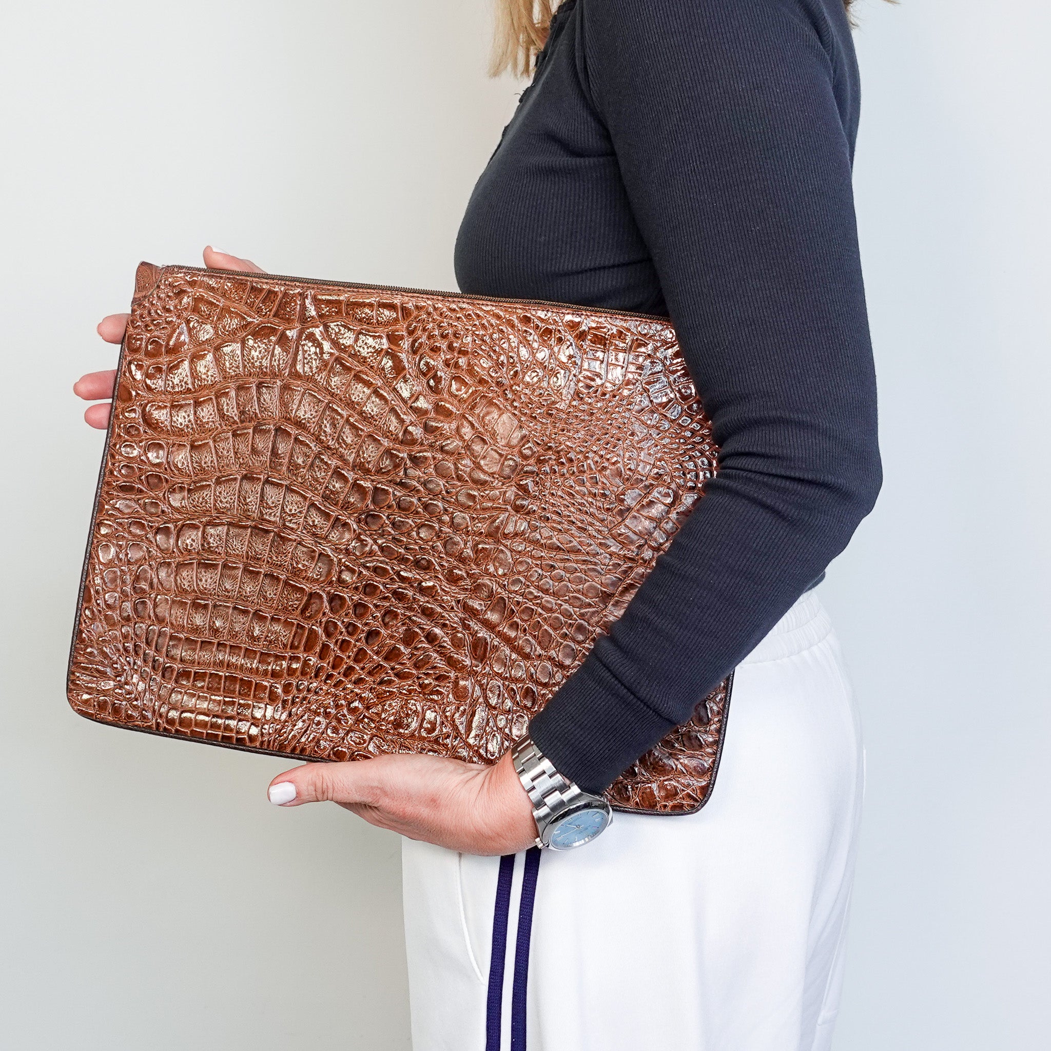 Brown leather vintage clutch bag