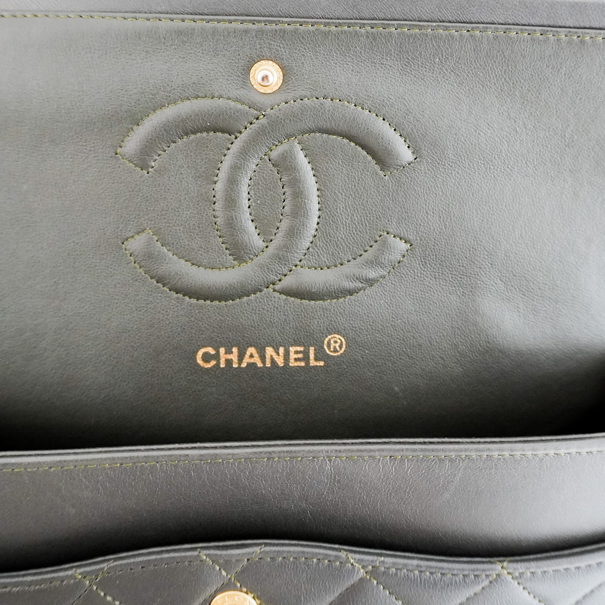RARE Vintage Chanel Medium Double Flap Khaki Bag RRP £10500 | Authentic Preloved - Reloved Again