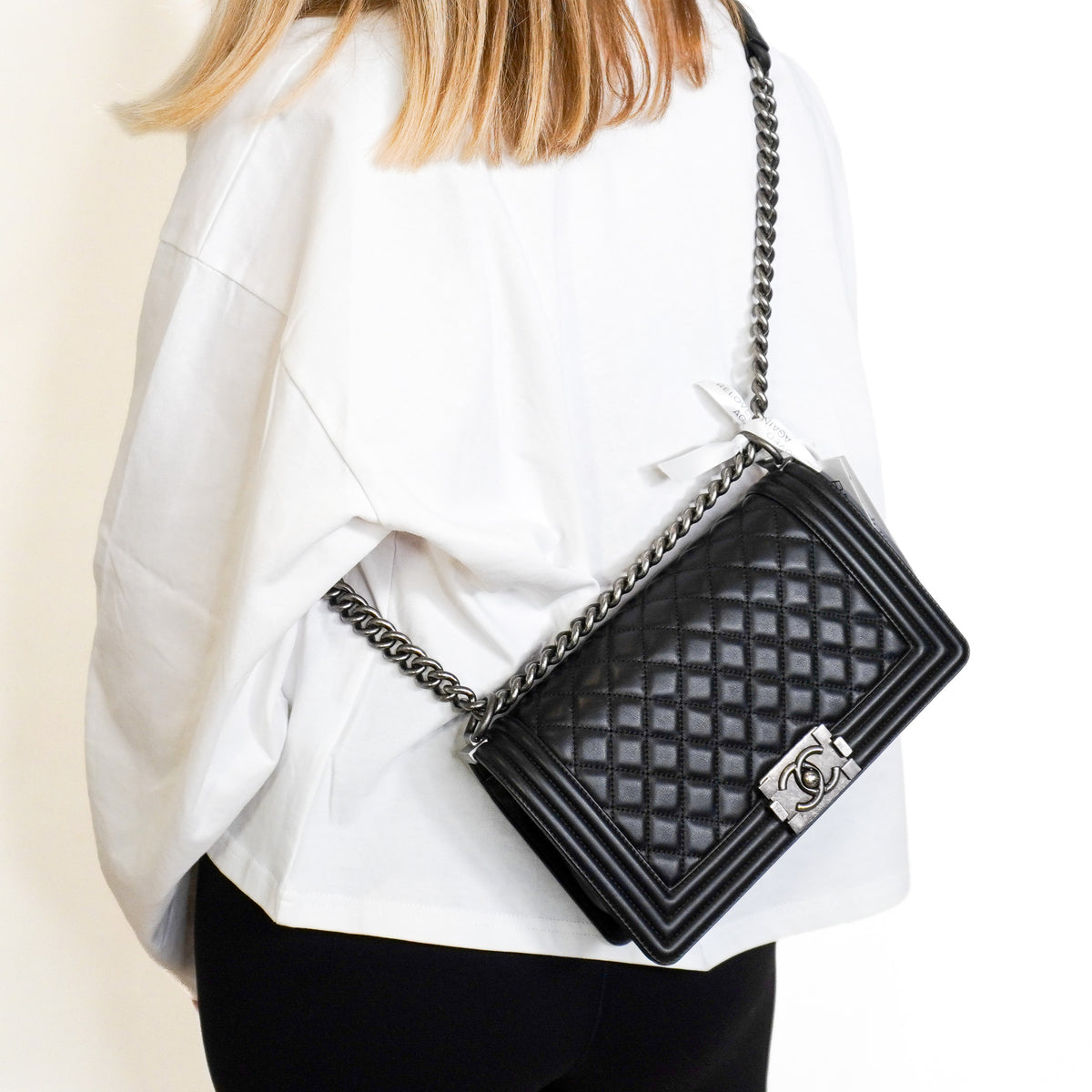 Chanel Medium Boy Bag in Black Quilted Lambskin Leather (RRP £6000) | Authentic Preloved