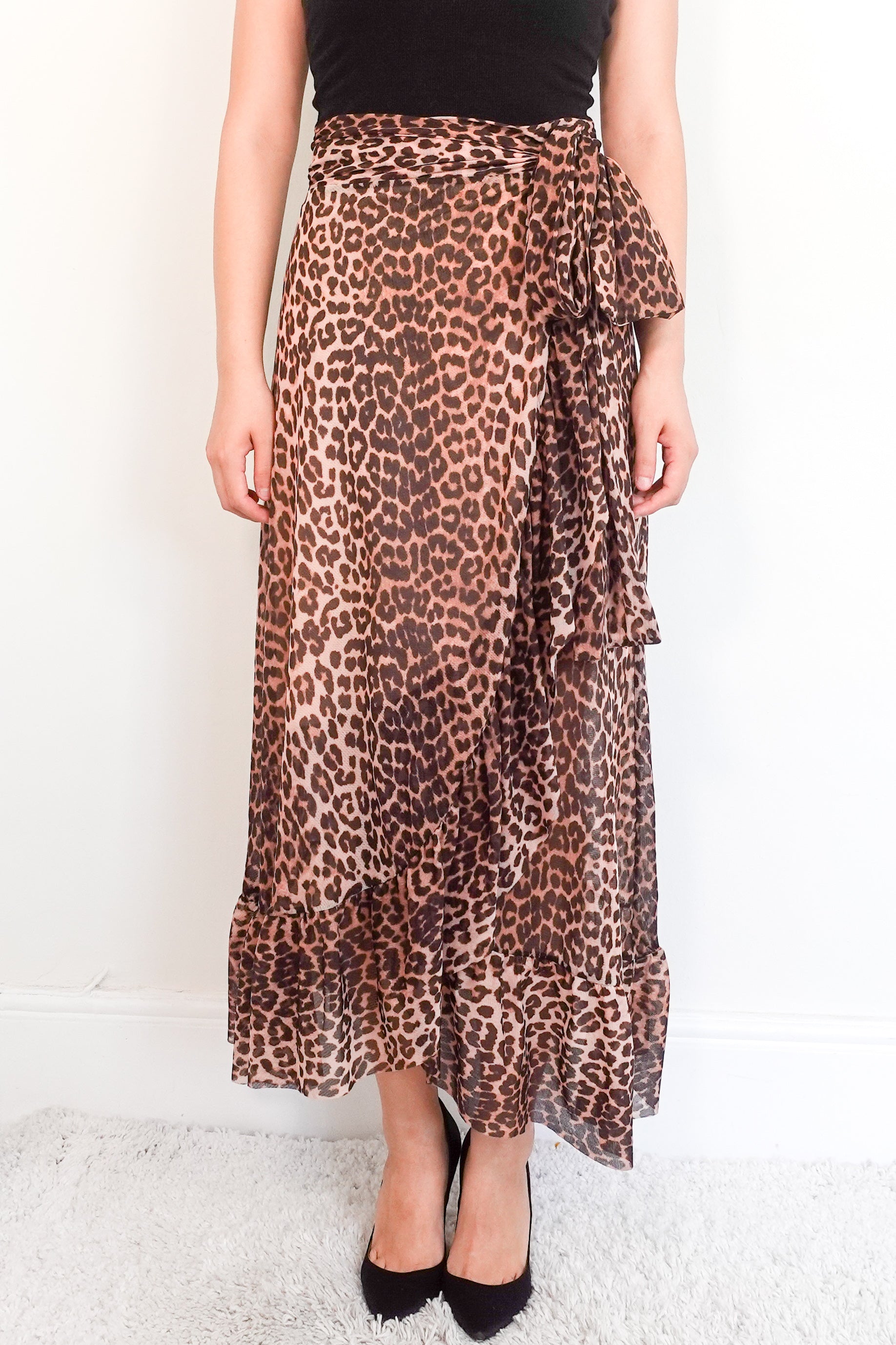 Ganni leopard Print Mesh wrap skirt RRP £140 | Preloved Authentic