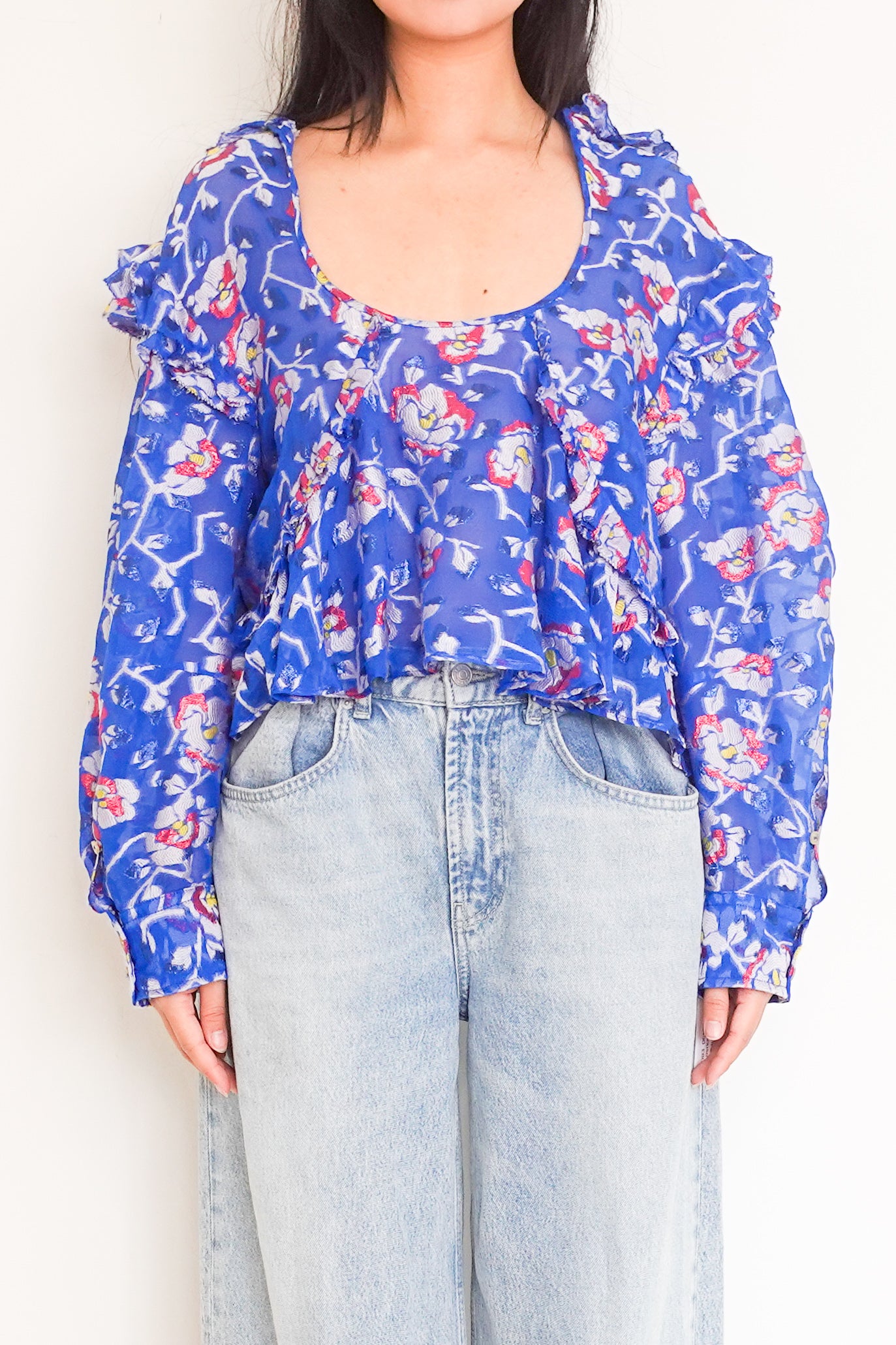 Silk blue floral blouse RRP £490