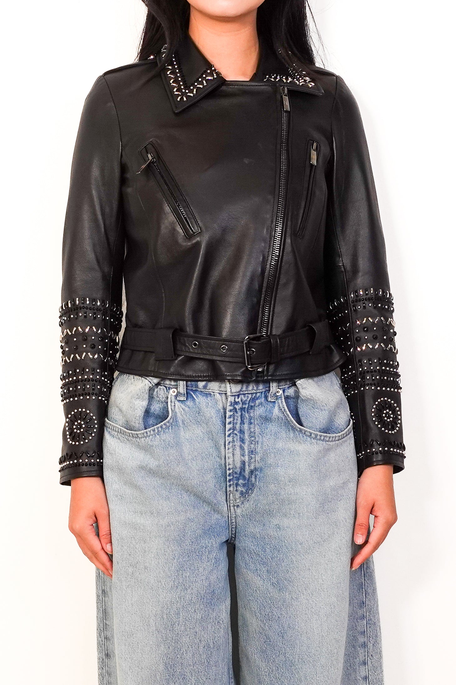 Embellished Leather Biker Jacket RRP £1.2K