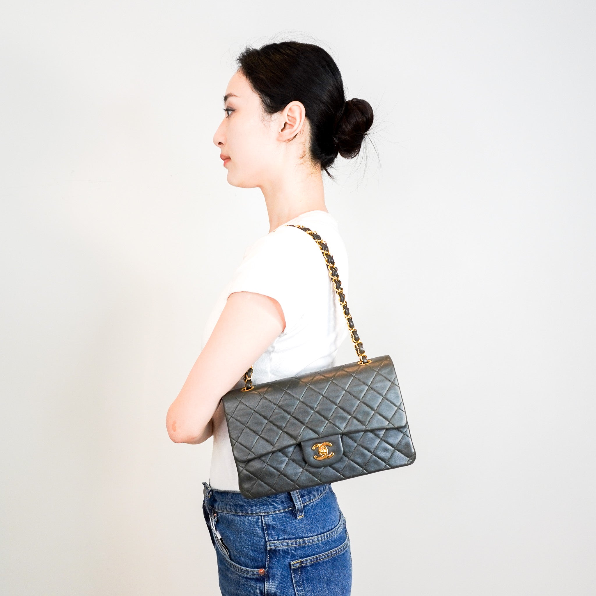 RARE Vintage Chanel Medium Double Flap Khaki Bag RRP £10500 | Authentic Preloved - Reloved Again