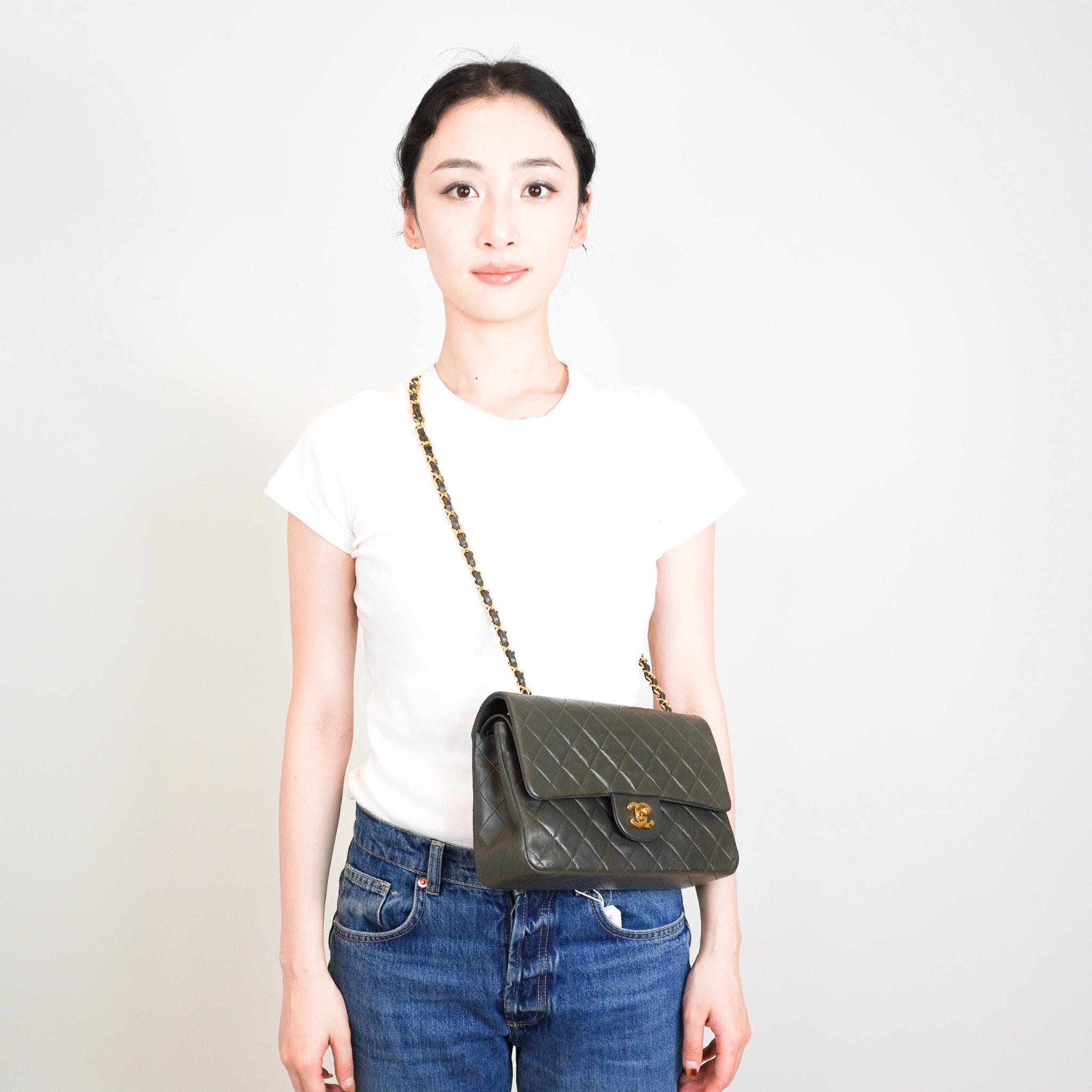 RARE Vintage Chanel Medium Double Flap Khaki Bag RRP £10500 | Authentic Preloved - Reloved Again