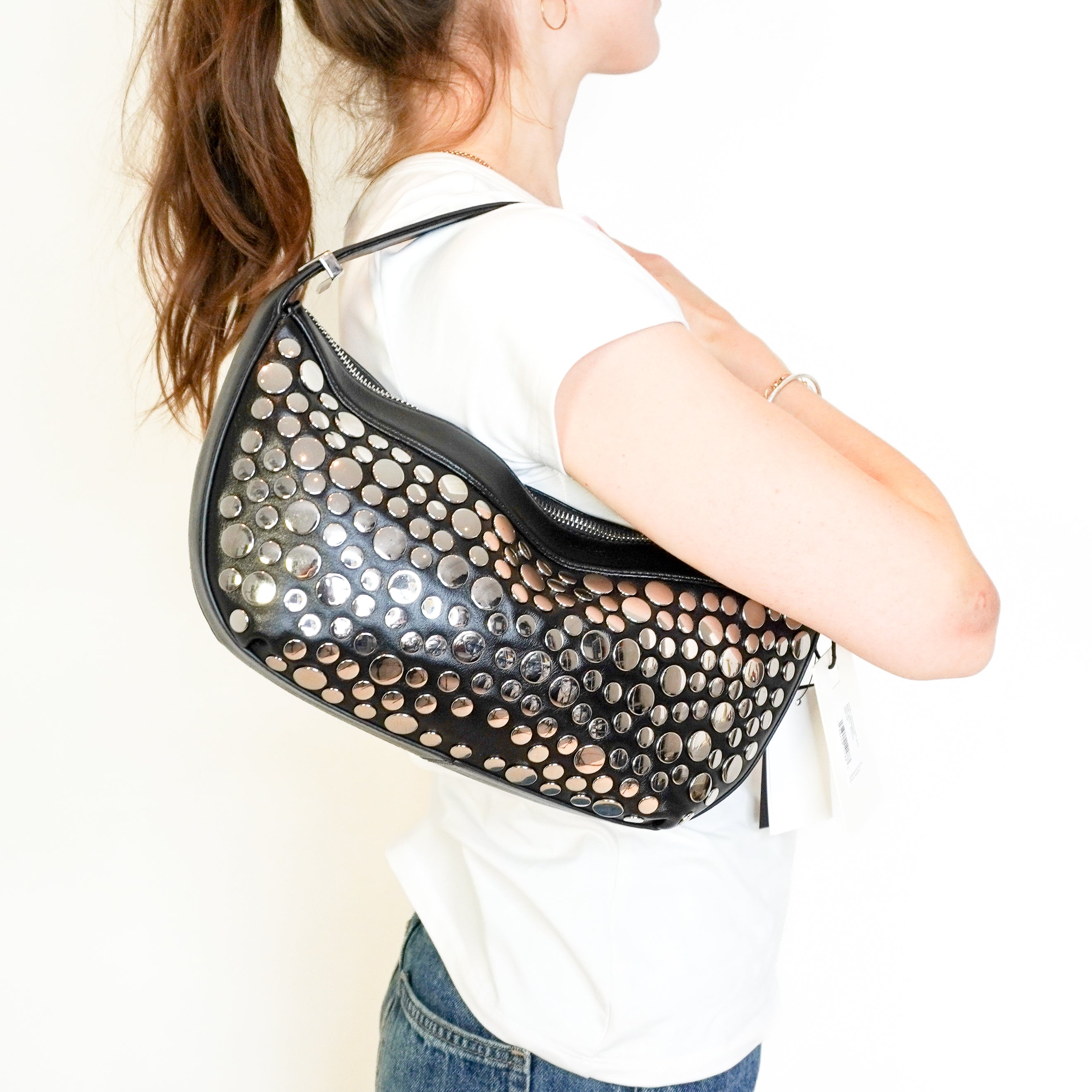 NEW STAUD Black Rivet Demy Shoulder Bag (RRP £475) | Authentic Preloved