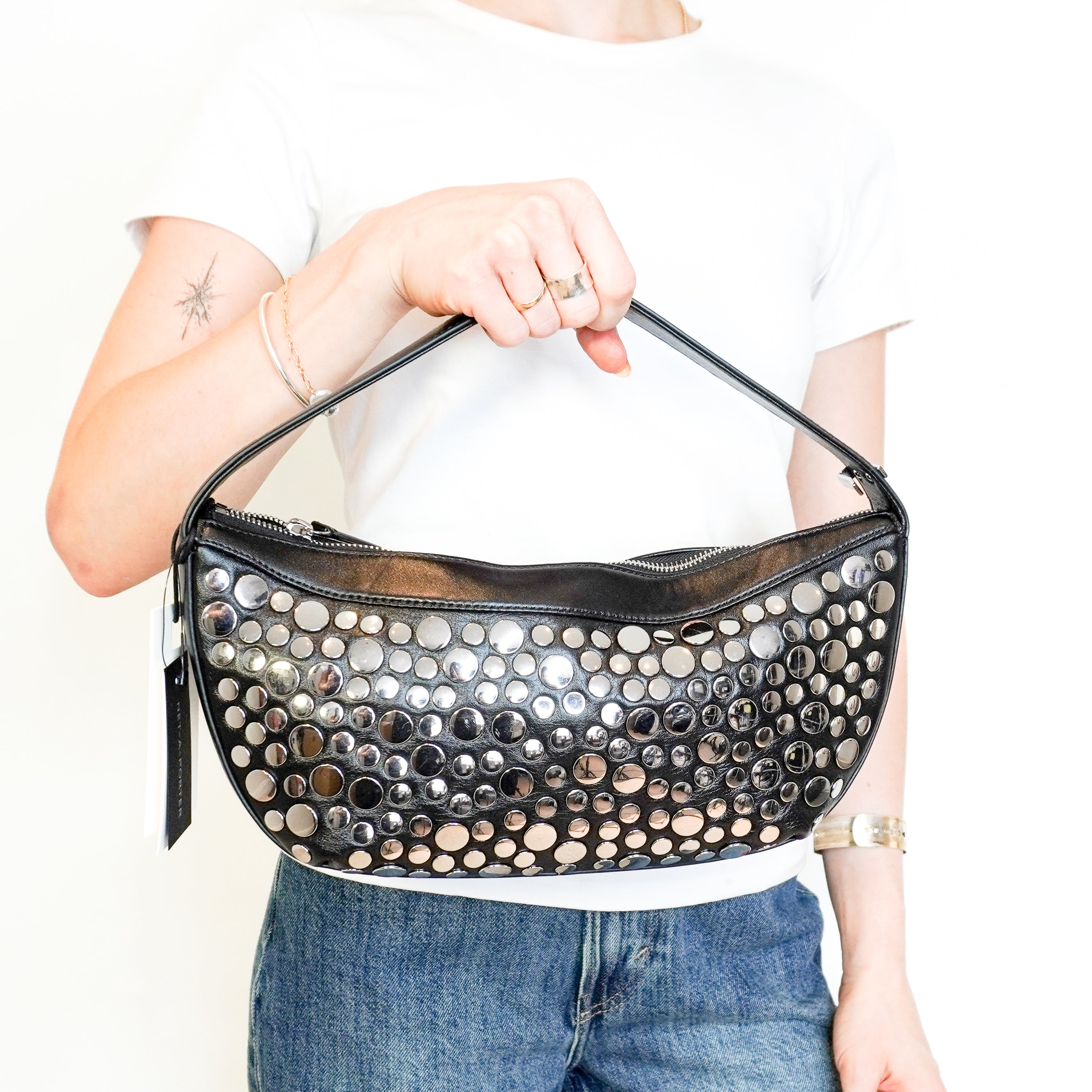 NEW STAUD Black Rivet Demy Shoulder Bag (RRP £475) | Authentic Preloved