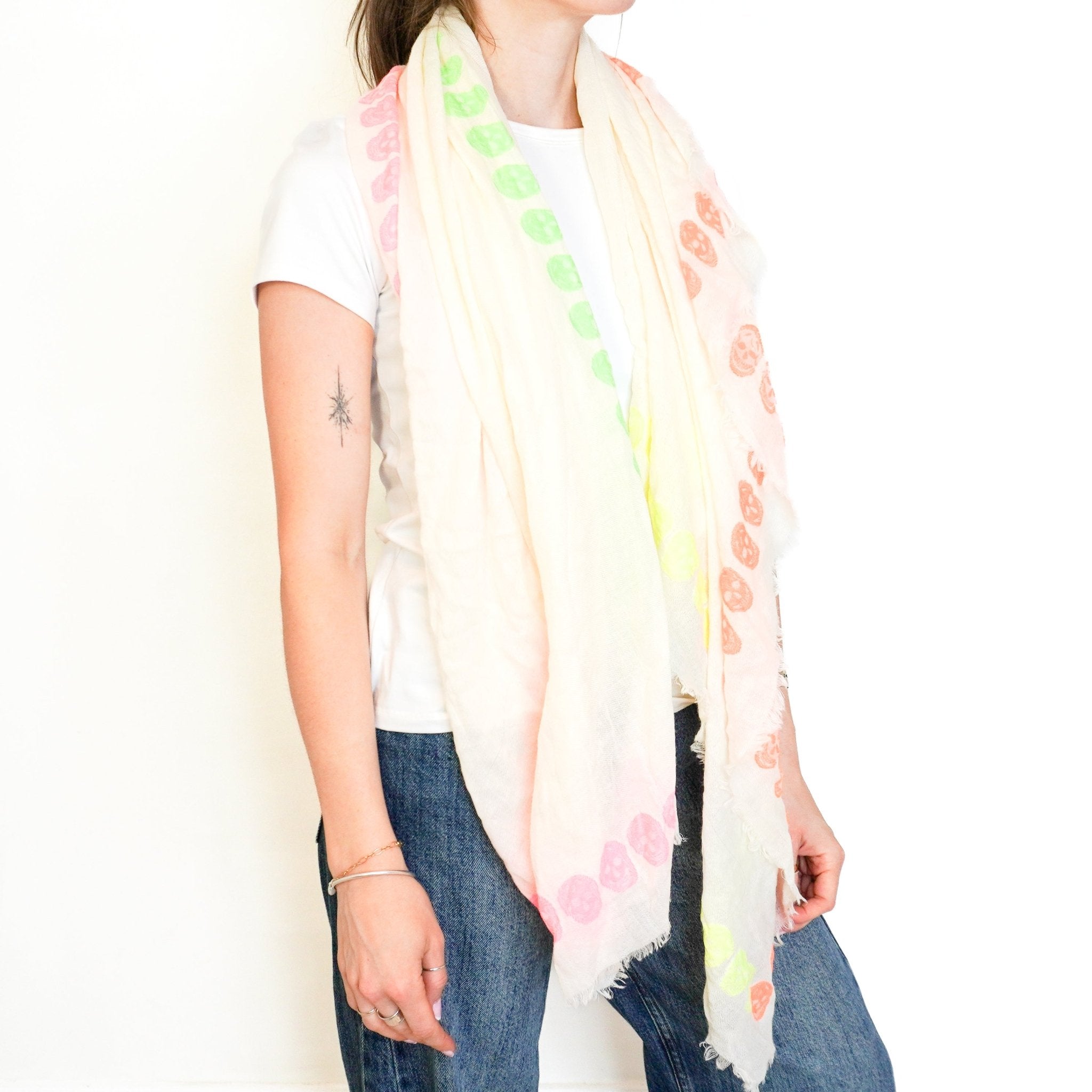 Alexander McQueen Cream & Multicolour Skull Scarf (RRP £280) | Authentic Preloved - Reloved Again