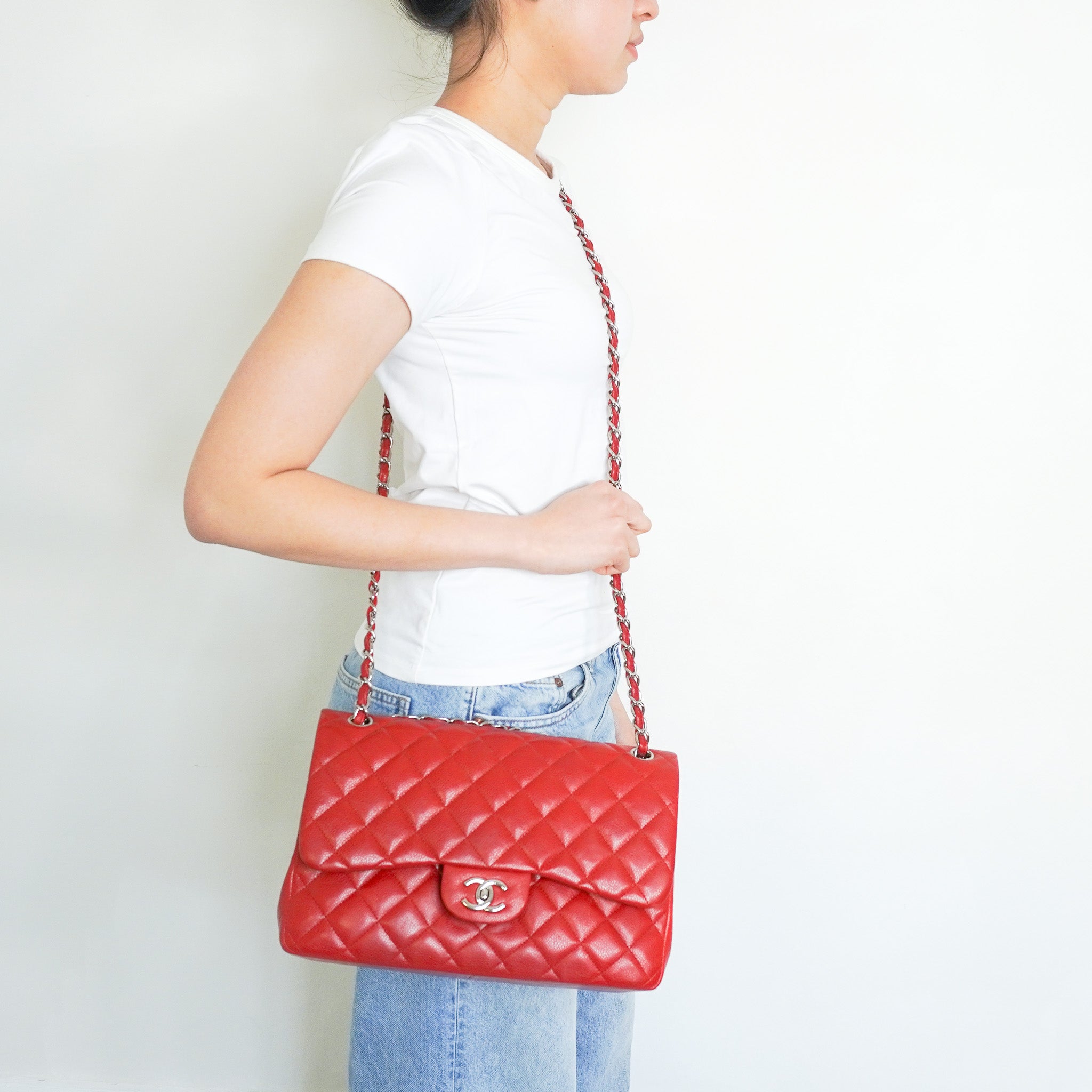 Chanel Jumbo Caviar Double Flap Bag in Red RRP £10,000  | Authentic Preloved