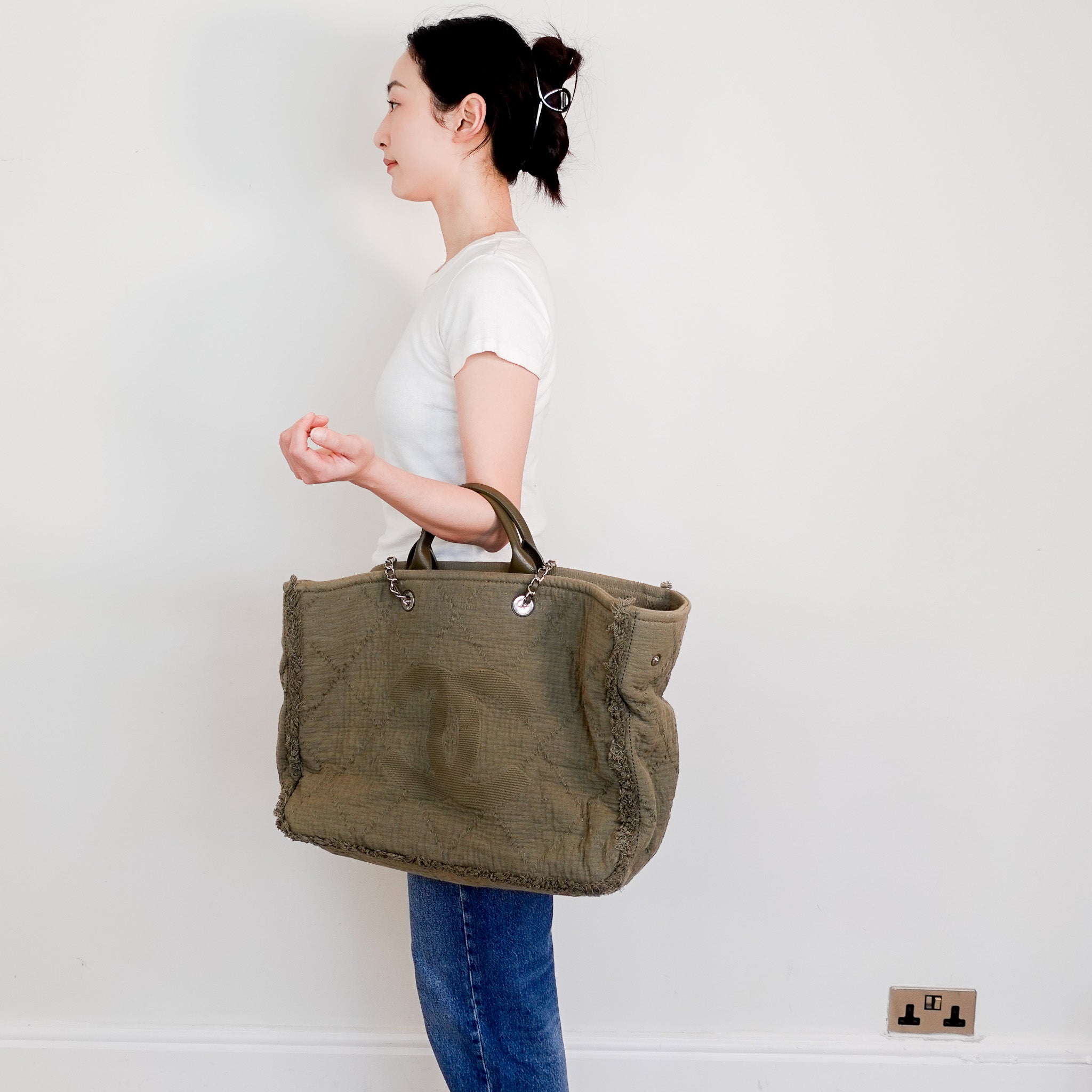 Chanel Deauville Tote on Khaki RRP £3800 | Authentic Preloved - Reloved Again