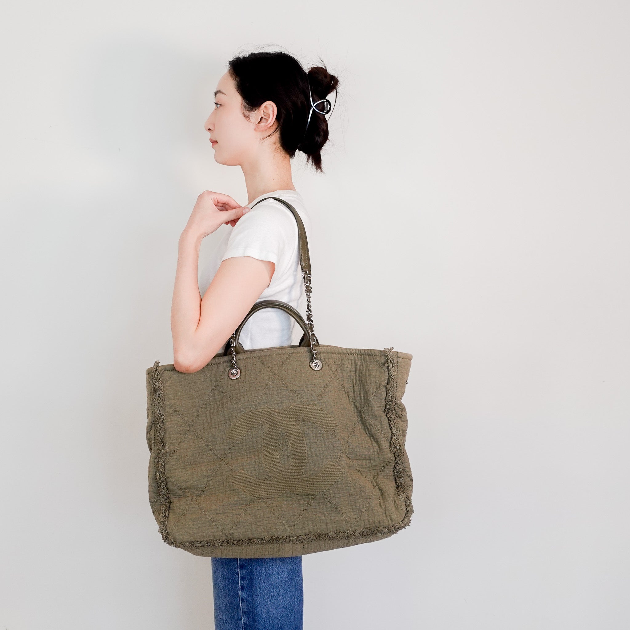 Chanel Deauville Tote on Khaki RRP £3800 | Authentic Preloved - Reloved Again