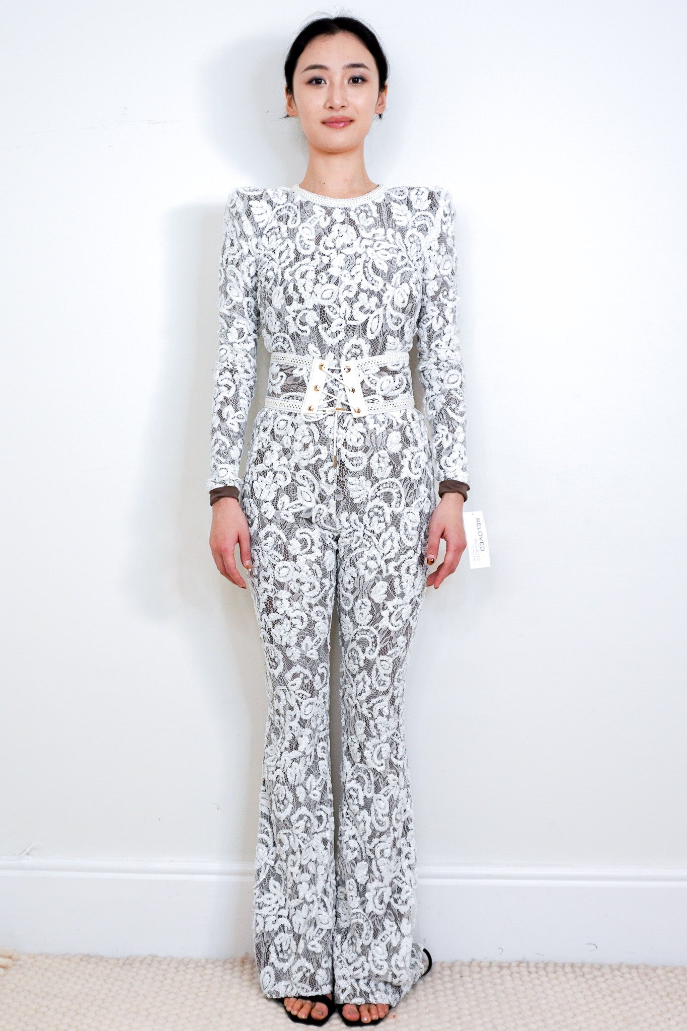 NEW Nadine Merabi White Lace and Sequin Jumpsuit RRP £350 | Authentic Preloved - Reloved Again