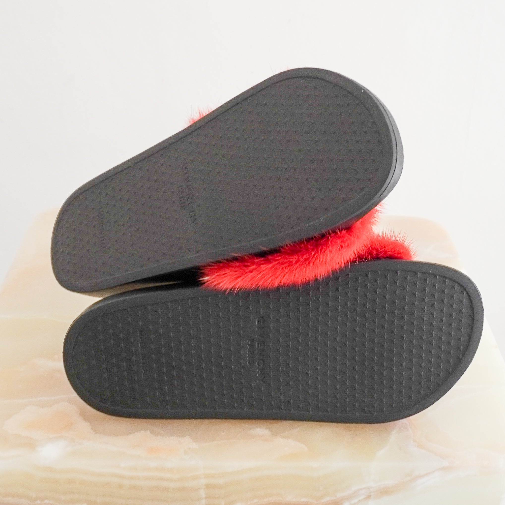 NEW Givenchy Red Mink Fur Flat Slides (RRP £490) | Authentic Preloved